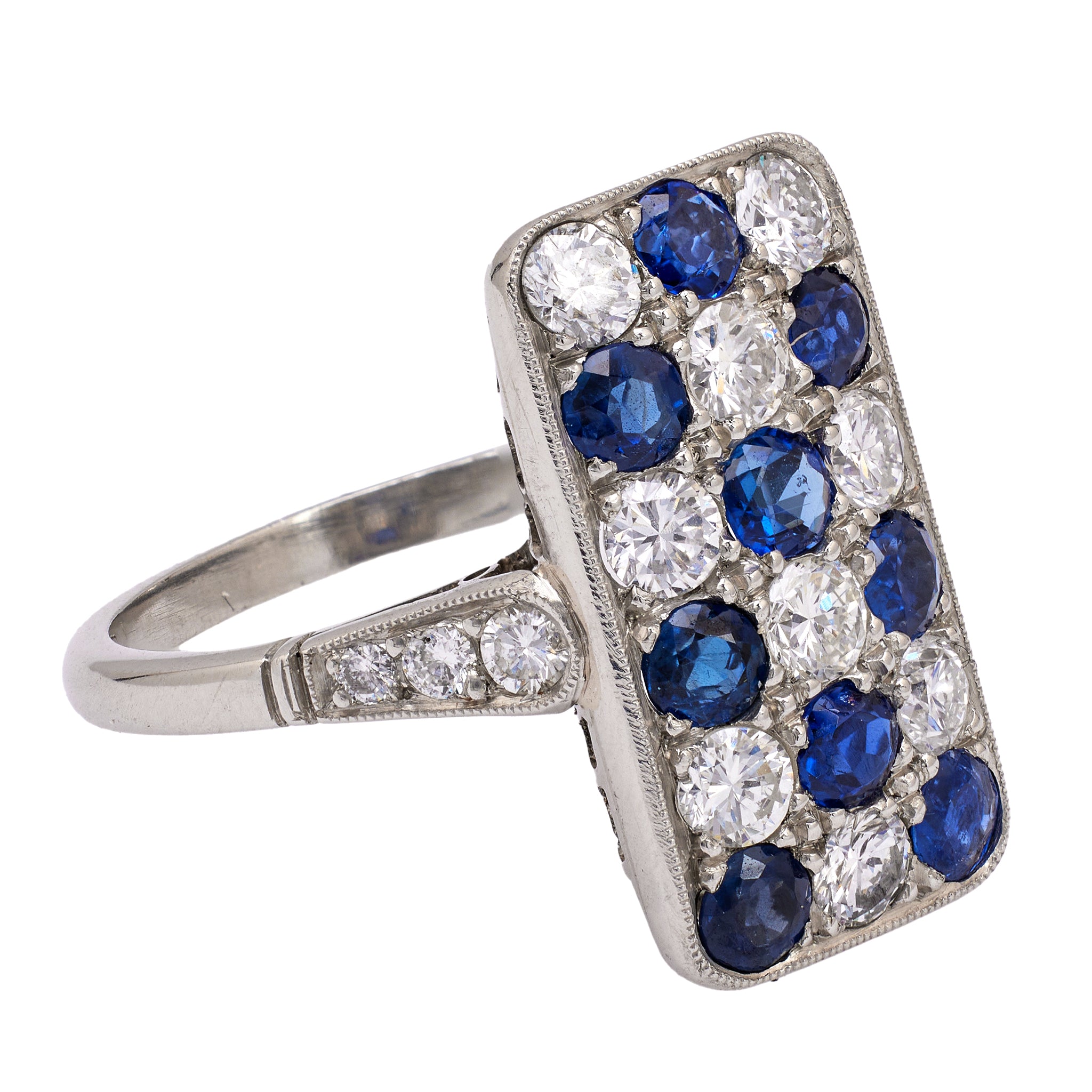Art Deco Inspired Diamond and Sapphire Platinum Ring Rings Jack Weir & Sons   