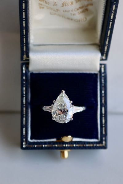 GIA 3.82 Carat Pear Cut Diamond Platinum Ring Rings Jack Weir & Sons   