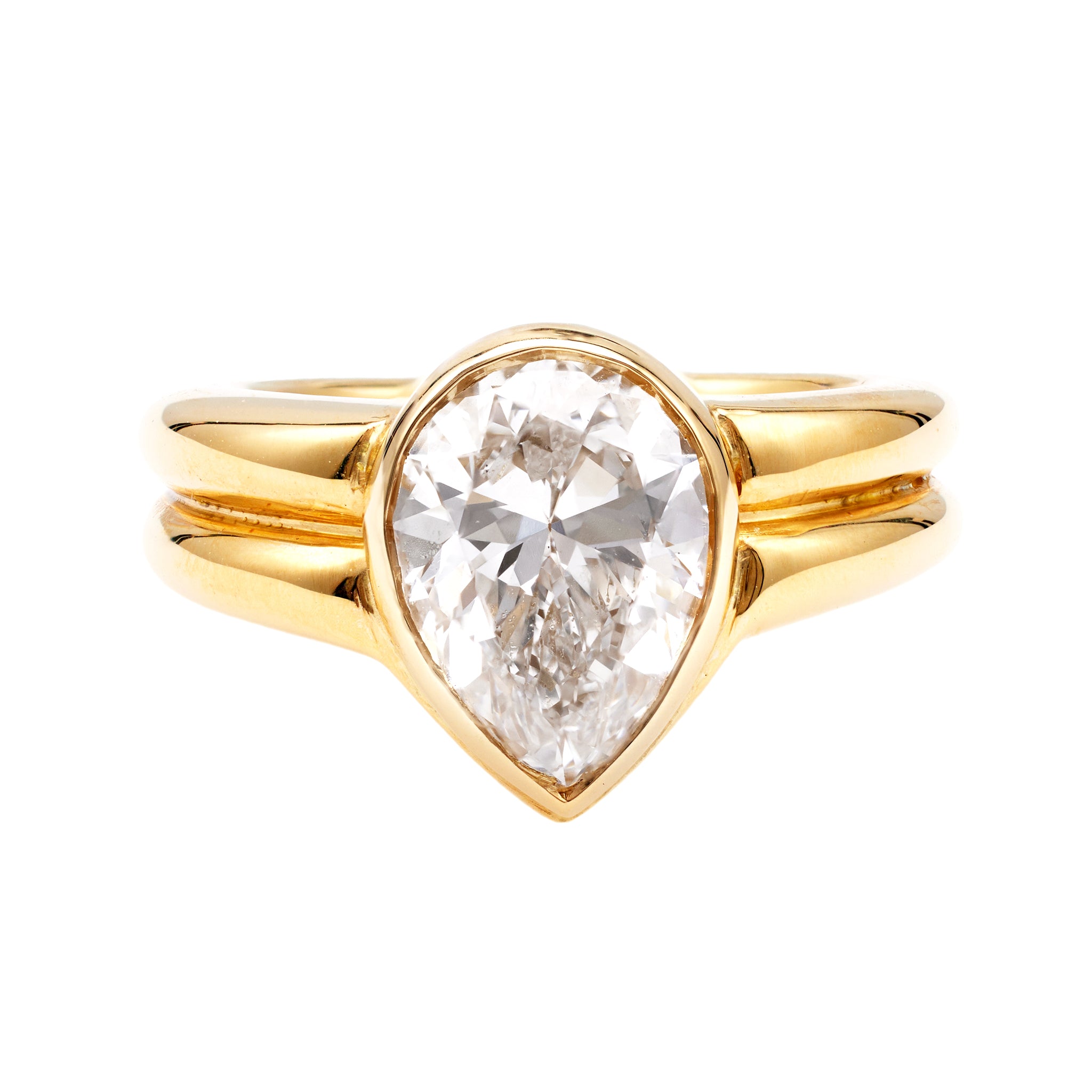 Vintage French GIA 2.85 Carat Pear Cut Diamond 18k Yellow Gold Ring Rings Jack Weir & Sons   