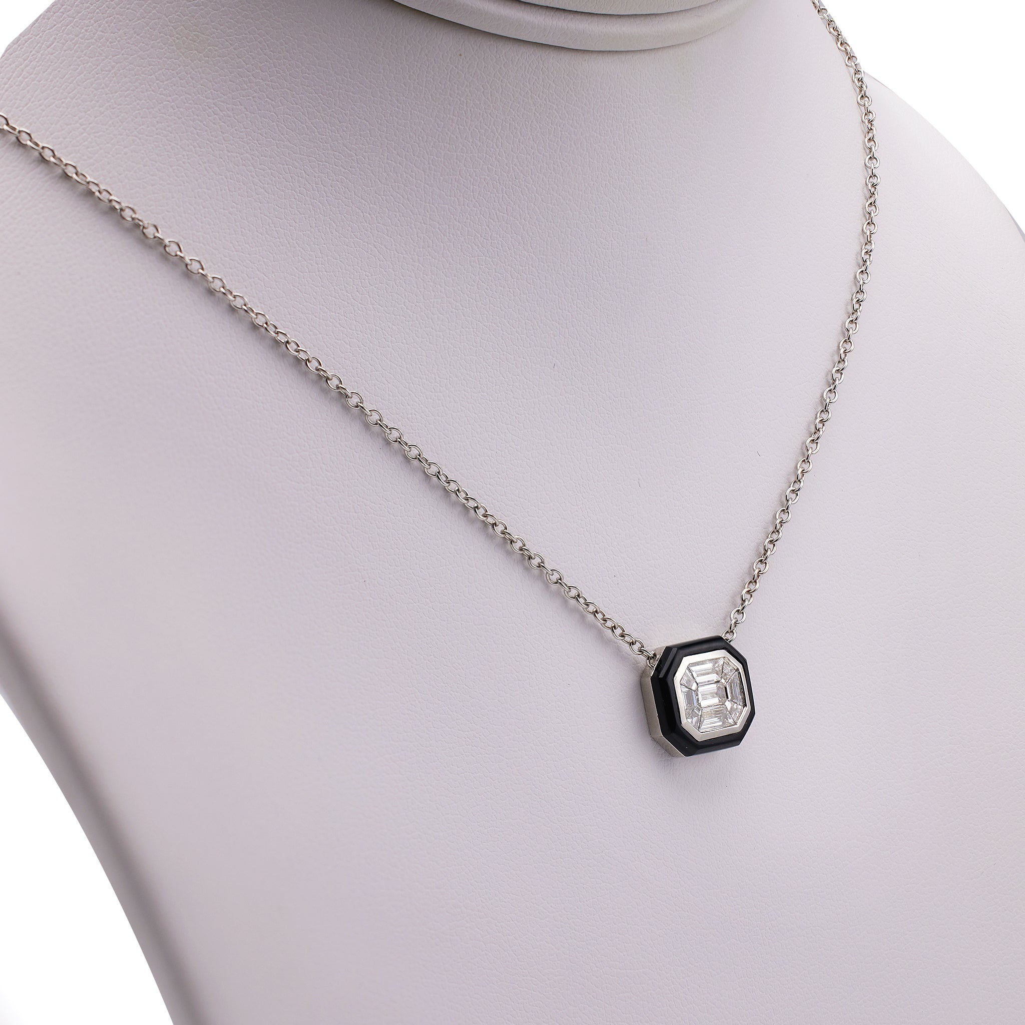 0.63 Carat Total Weight Diamond Onyx 18k White Gold Pendant Necklace Pendants Jack Weir & Sons   