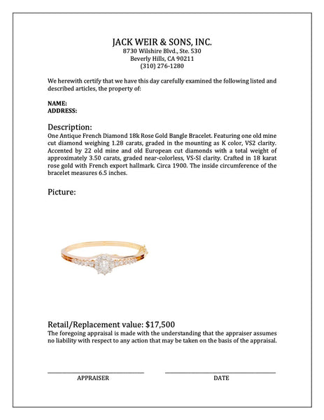 Antique French Diamond 18k Rose Gold Bangle Bracelet Bracelets Jack Weir & Sons   