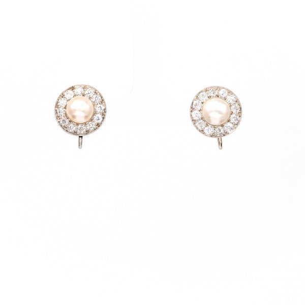Pair of Art Deco GIA Pearl and Diamond Platinum Earrings