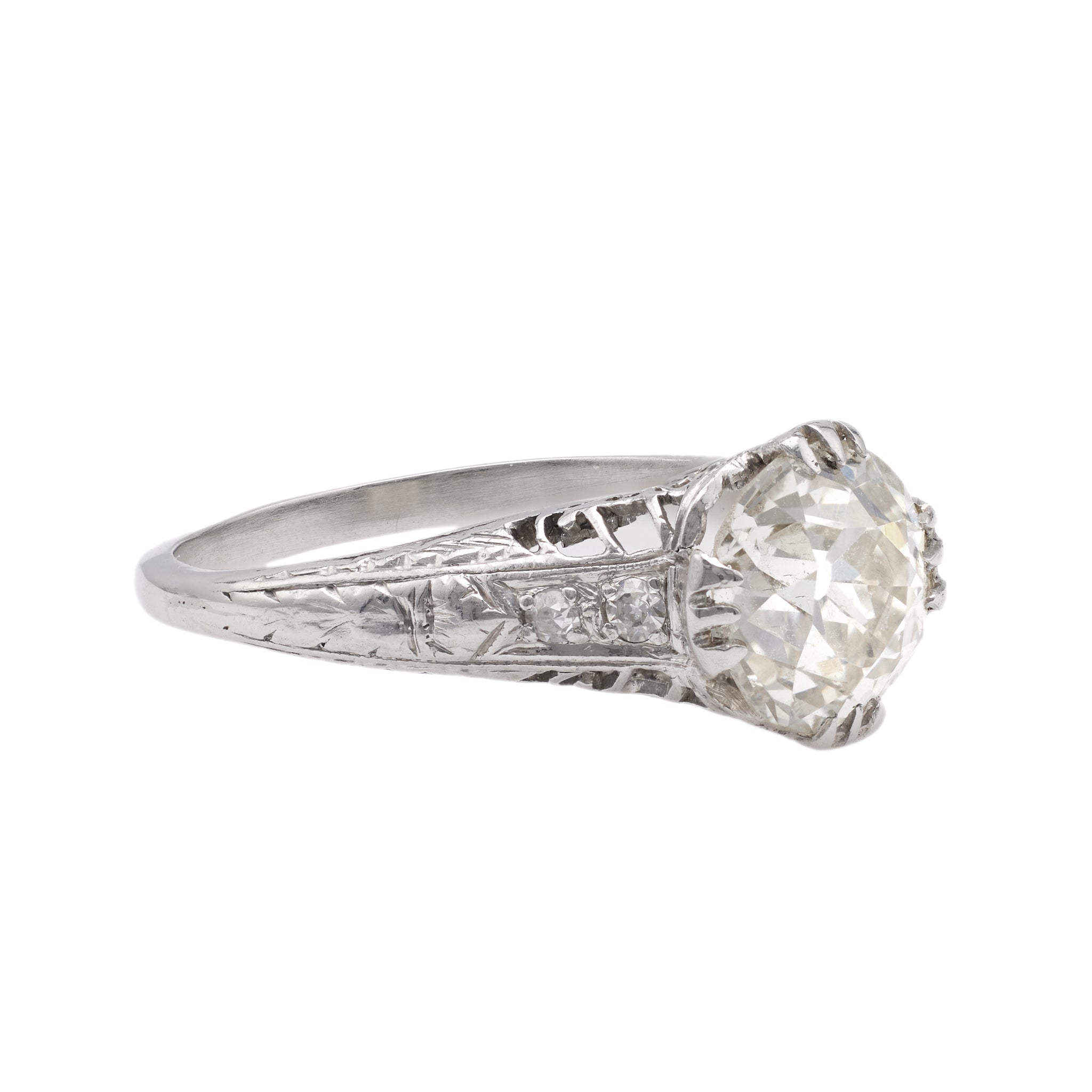 Edwardian GIA 2.44 Carat Old European Cut Diamond Platinum Filigree Ring Rings Jack Weir & Sons   