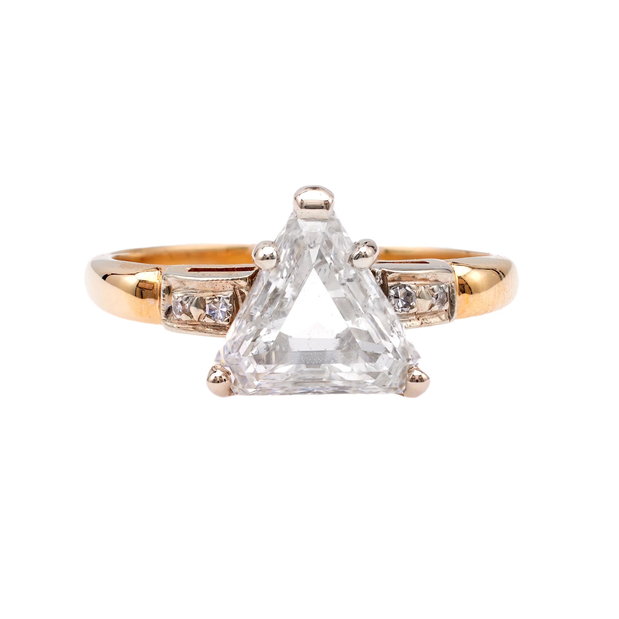 Retro GIA 1.81 Carat Triangular Cut Diamond 14k Gold Ring Rings Jack Weir & Sons   