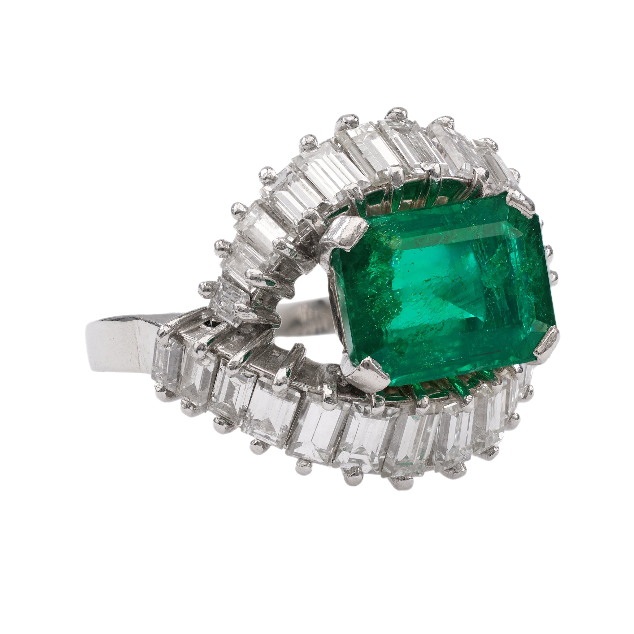Mid-Century AGL Colombian Minor Oil Emerald Diamond Cocktail Ring Rings Jack Weir & Sons   