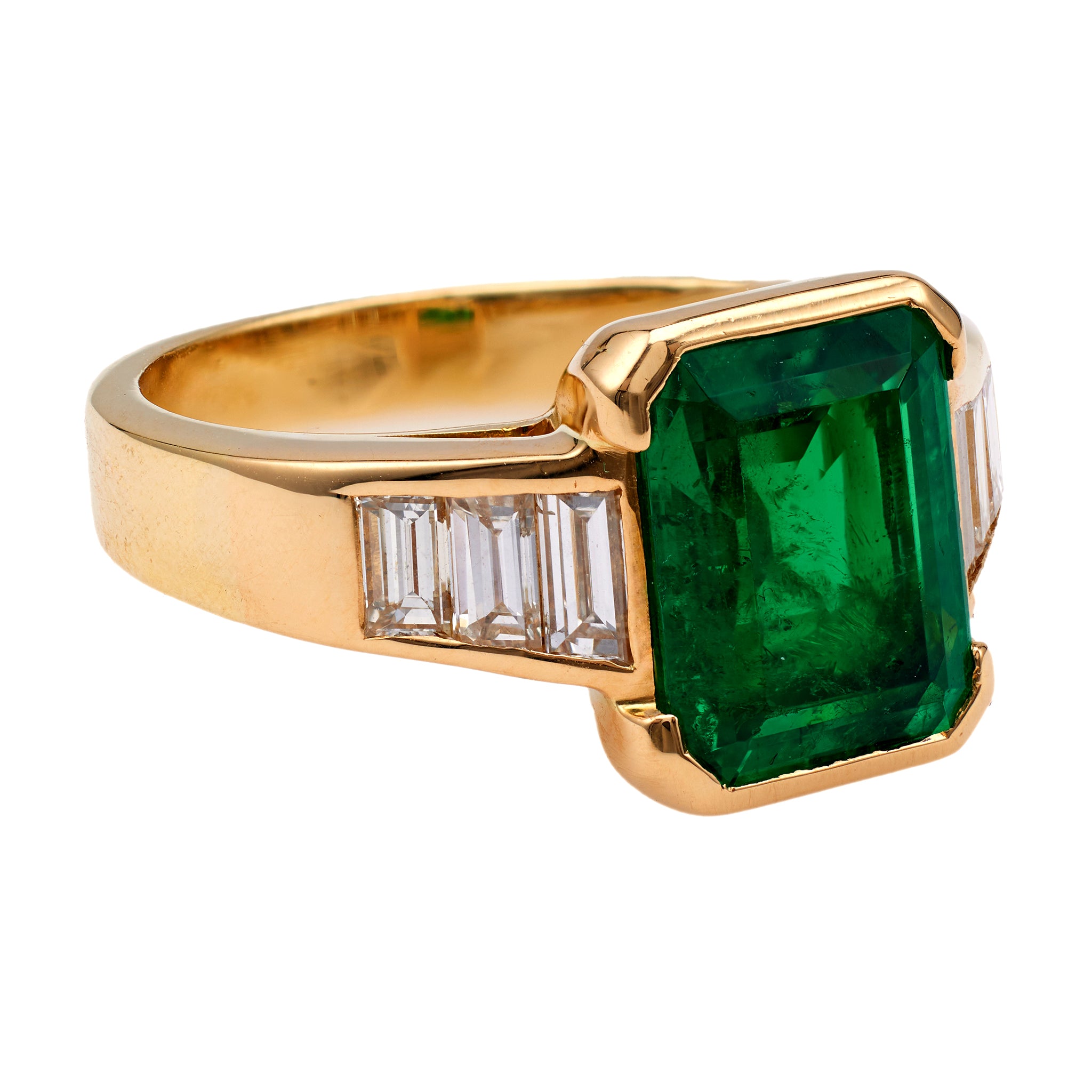 Vintage French AGL Colombian Minor Oil Emerald 18k Yellow Gold Ring Rings Jack Weir & Sons   