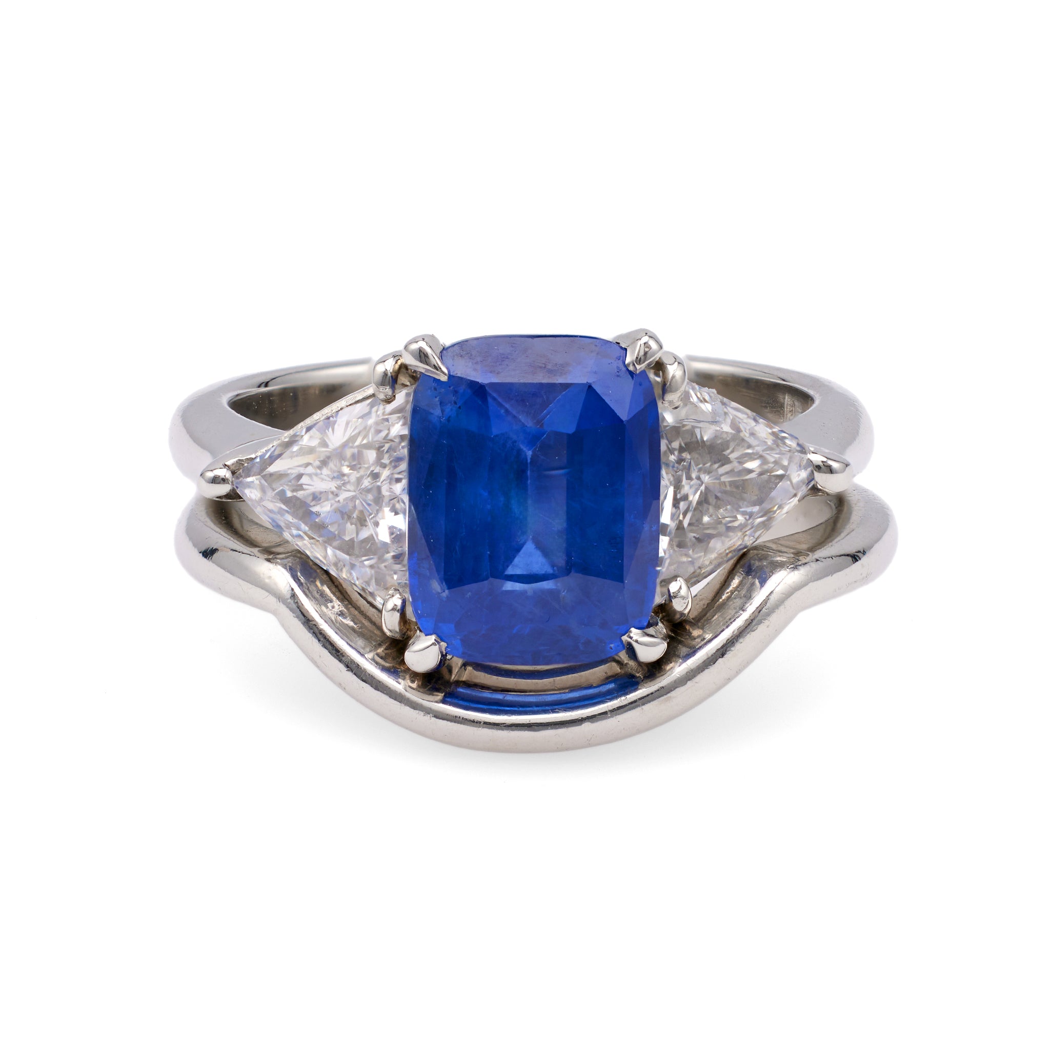Vintage GIA 2.66 Carat Ceylon Sapphire Diamond Platinum Ring Set Rings Jack Weir & Sons   