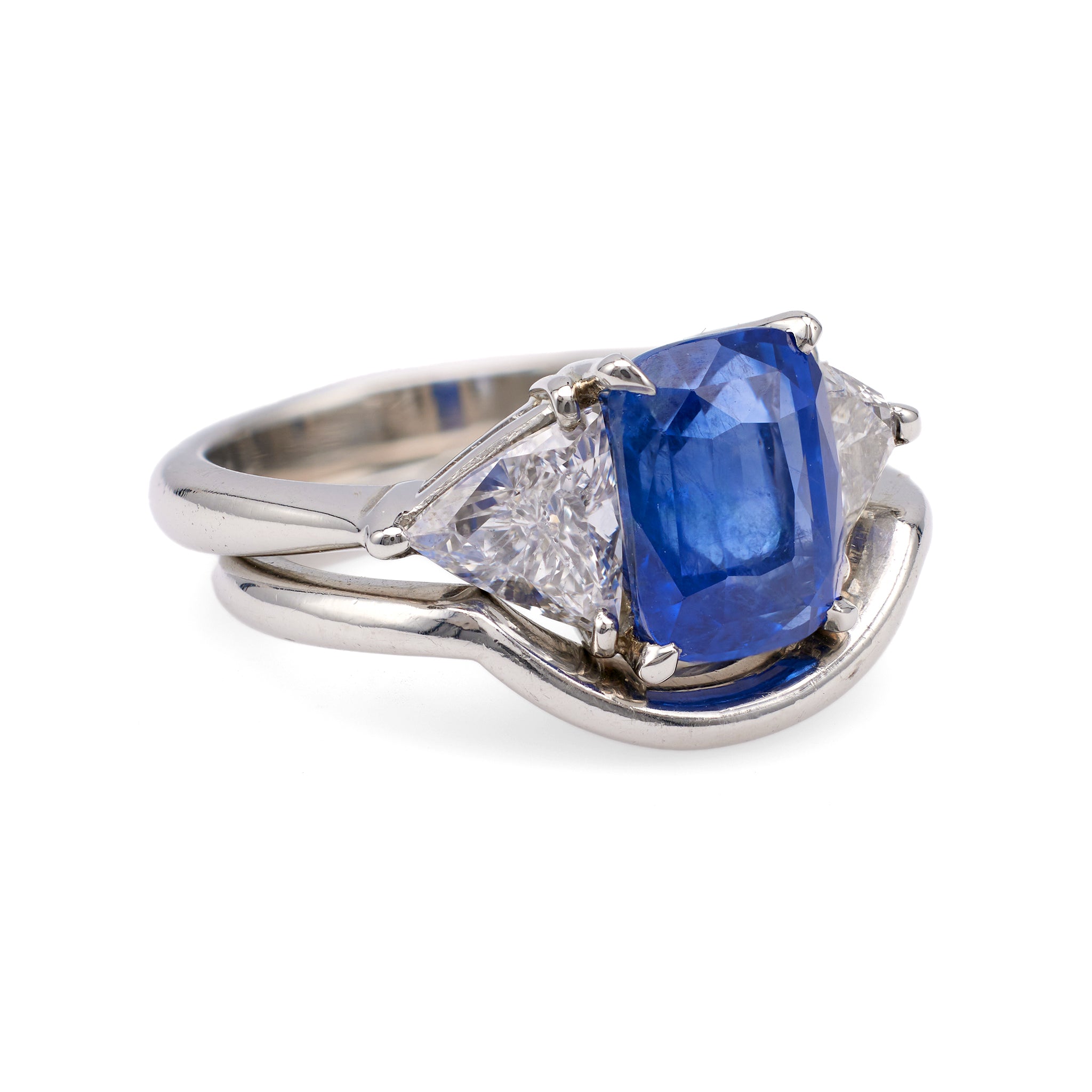 Vintage GIA 2.66 Carat Ceylon Sapphire Diamond Platinum Ring Set Rings Jack Weir & Sons   