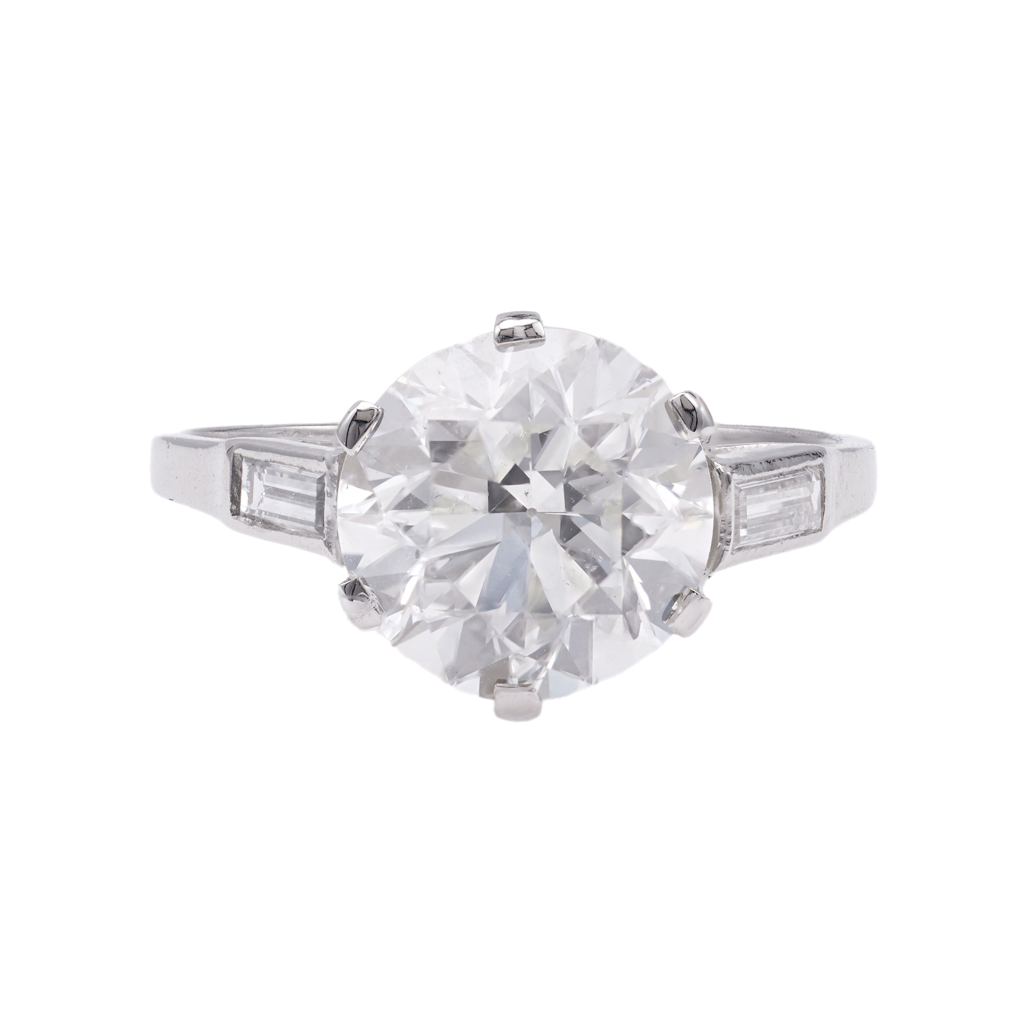 Art Deco French GIA 3.02 Carat Round Brilliant Cut Diamond Platinum Ring Rings Jack Weir & Sons   