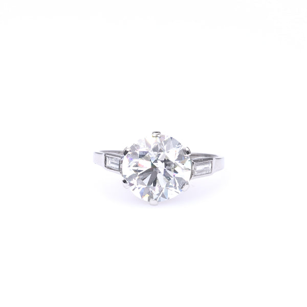Art Deco French GIA 3.02 Carat Round Brilliant Cut Diamond Platinum Ring