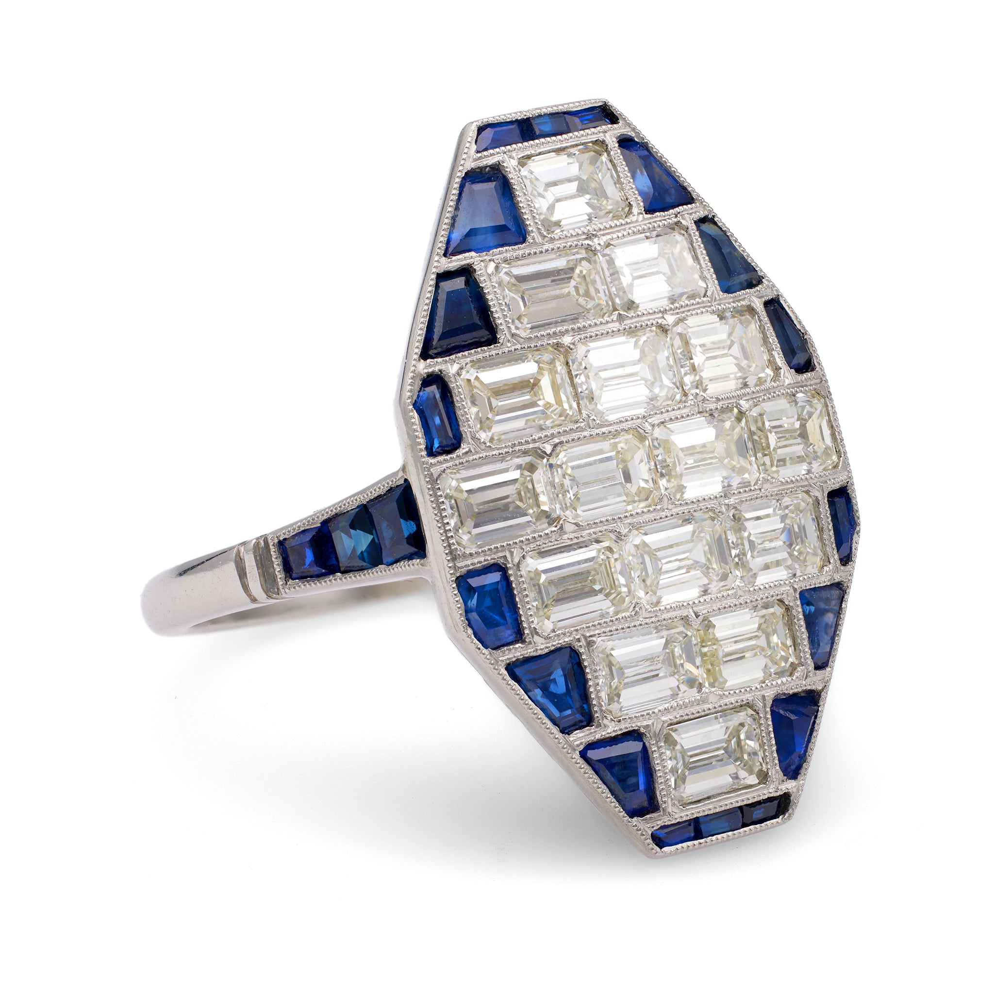 Art Deco Inspired Diamond Sapphire Platinum Dinner Ring Rings Jack Weir & Sons   