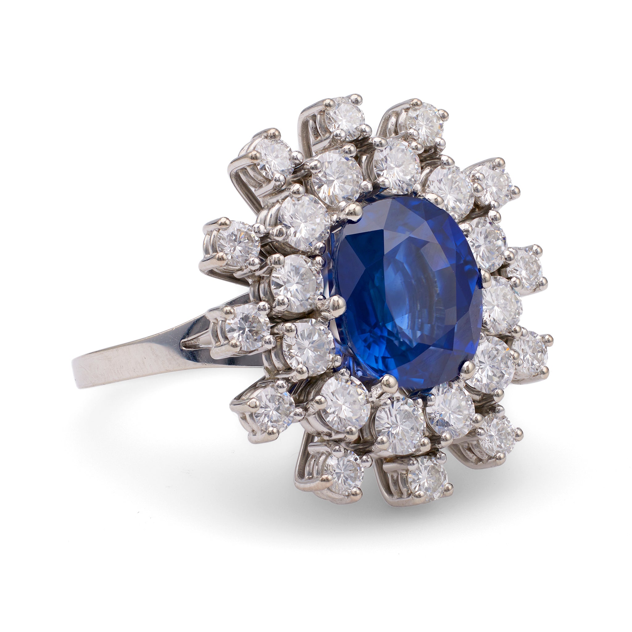 Vintage GIA 4.20 Carat Madagascan Sapphire and Diamond 18k White Gold Ring Rings Jack Weir & Sons   