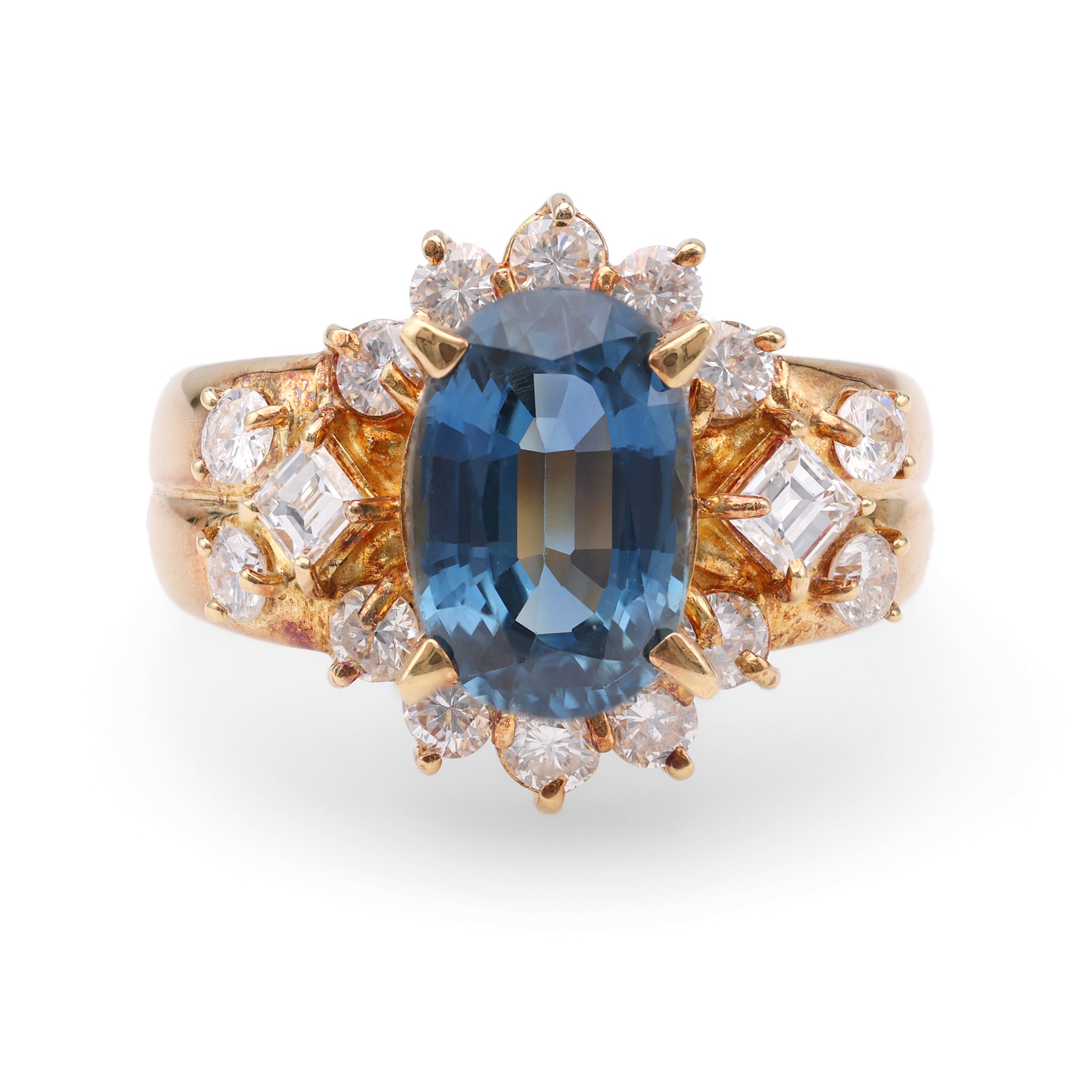 Vintage GIA 2.70 Carat Thai Sapphire Diamond 18k Yellow Gold Ring Rings Jack Weir & Sons   
