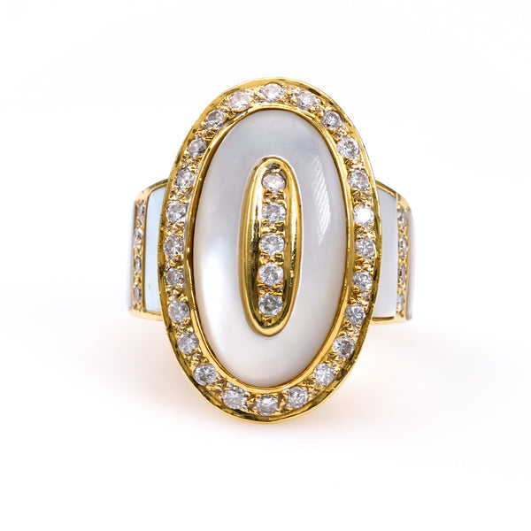 Diamond Mother of Pearl 18k Yellow Gold Ring