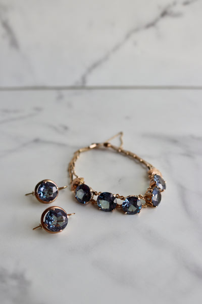 Victorian Revival Synthetic Color Change Sapphire 14k Gold Bracelet and Earring Set Sets Jack Weir & Sons   