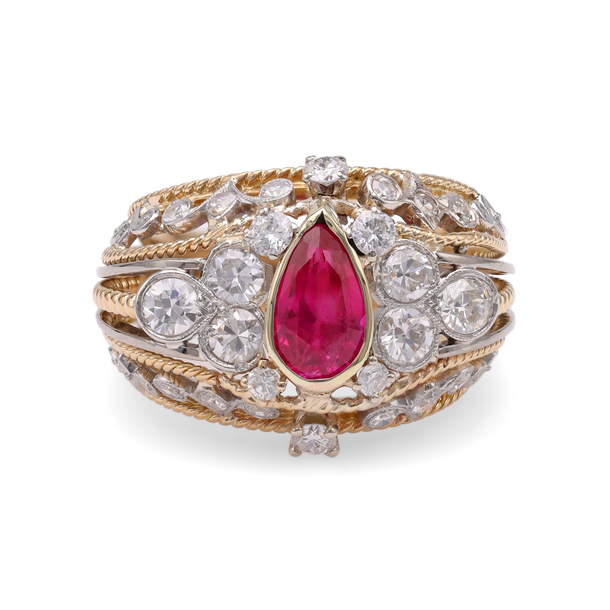 Retro Ruby Diamond Yellow Gold Cocktail Ring  Jack Weir & Sons   
