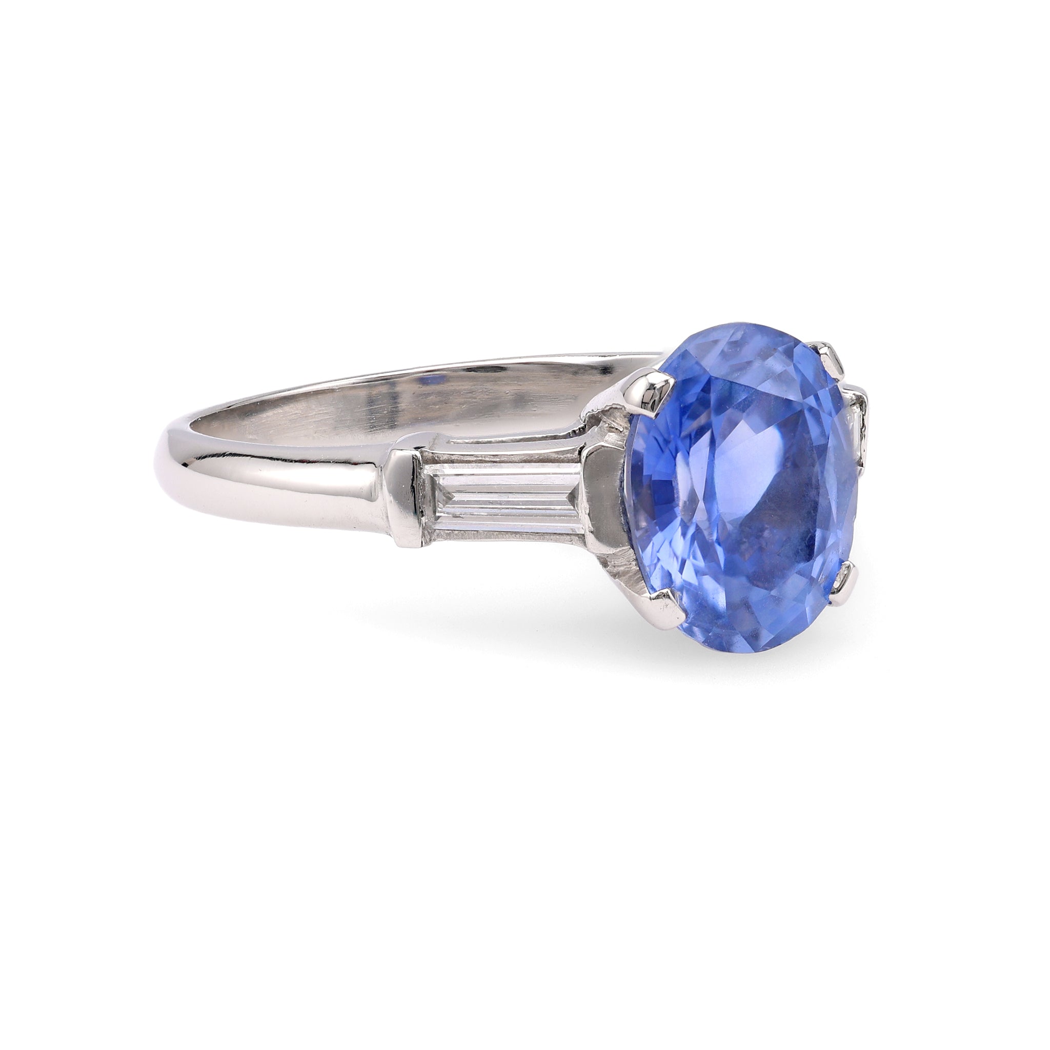 Art Deco GIA 2.41 Carat Ceylon No Heat Sapphire Diamond Platinum Ring