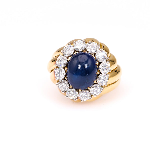 Vintage Van Cleef & Arpels GIA Burma No Heat Sapphire Diamond 18k Yellow Gold Ring