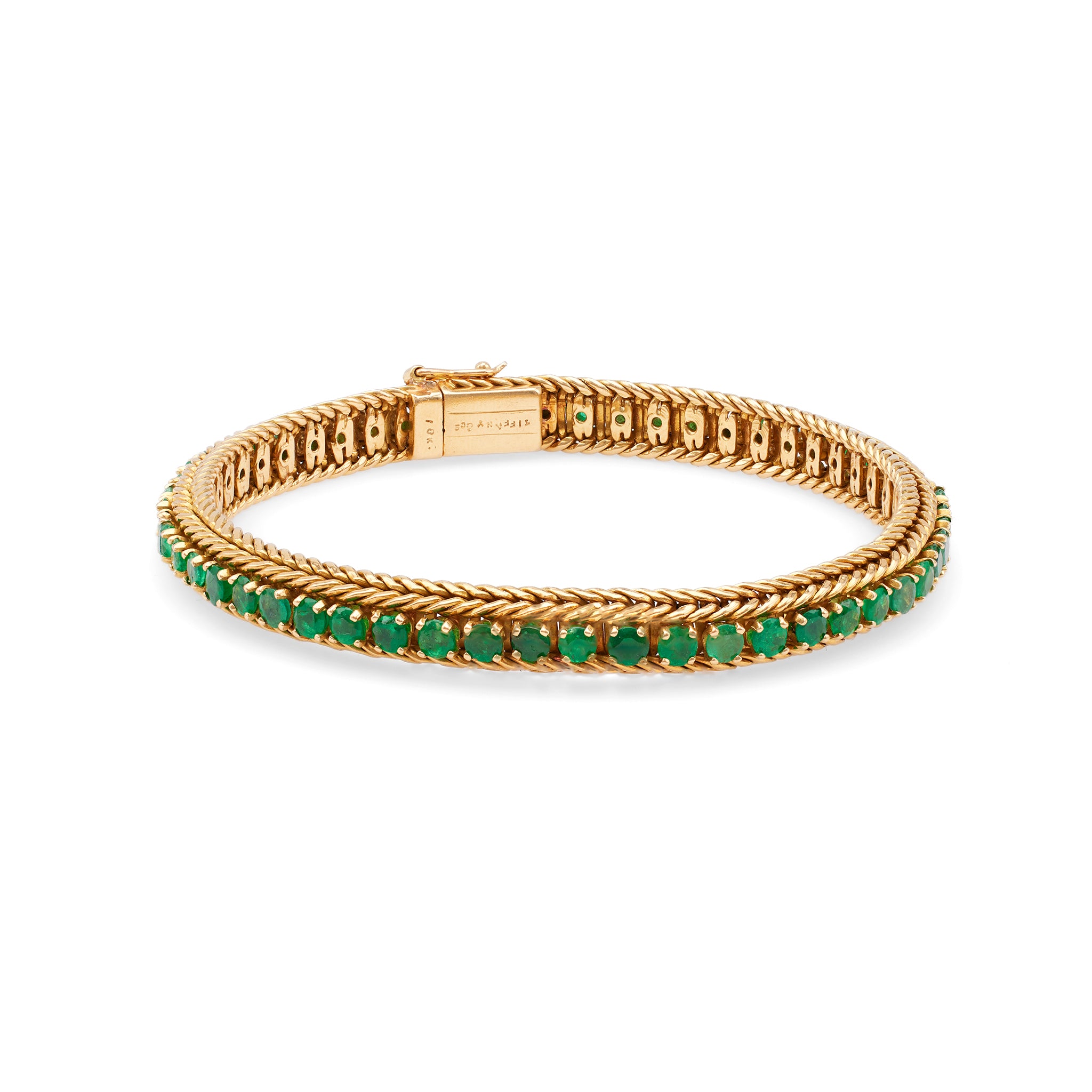 Mid-Century Tiffany & Co. Emerald 18k Yellow Gold Bracelet