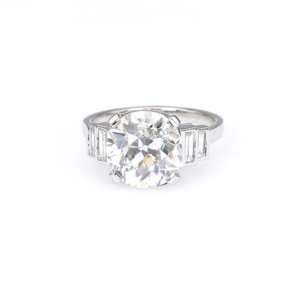 Art Deco Inspired GIA 4.00 Carat Old European Cut Diamond Platinum Ring