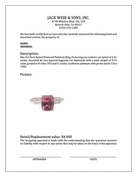 Mid-Century 2.51 Carat Spinel Diamond Platinum Ring Rings Jack Weir & Sons   