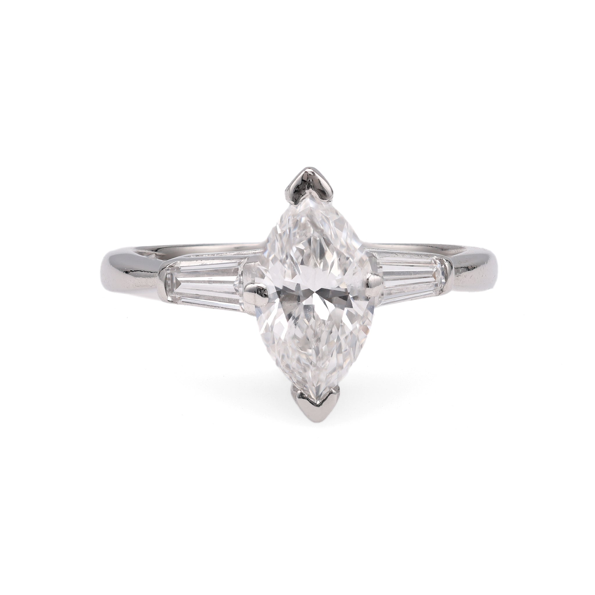 Mid-Century GIA 1.03 Carat Marquise Cut Diamond Platinum Ring Rings Jack Weir & Sons   