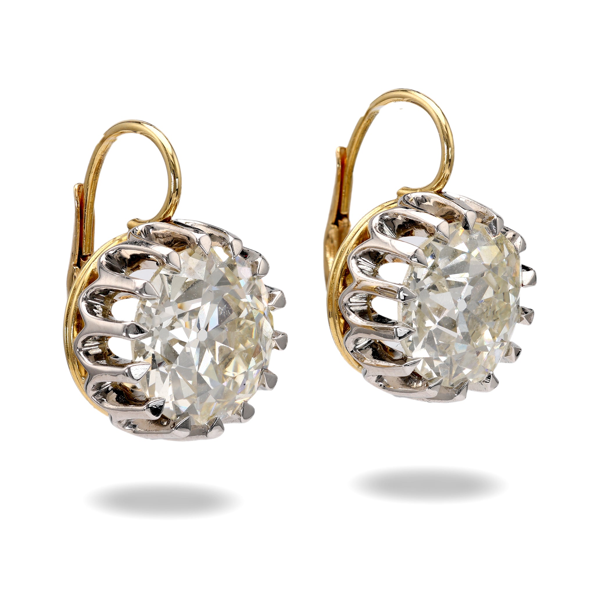 GIA 9.14 Carat Total Weight Diamond 18k Yellow Gold Platinum Earrings