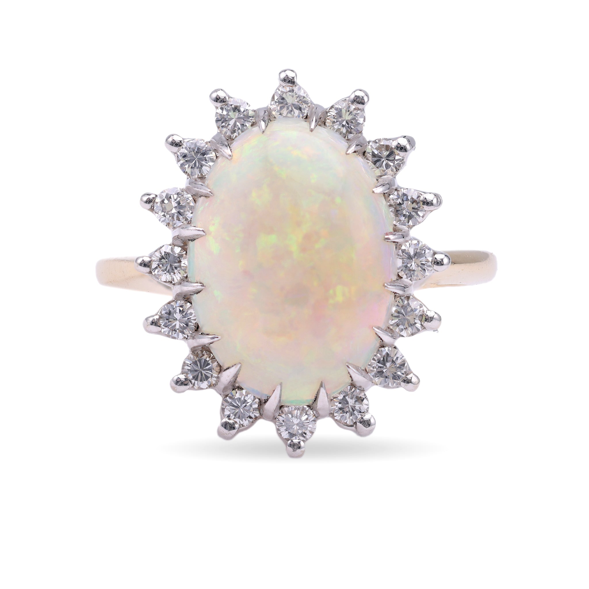 Vintage Opal Diamond 14k Gold Cluster Ring