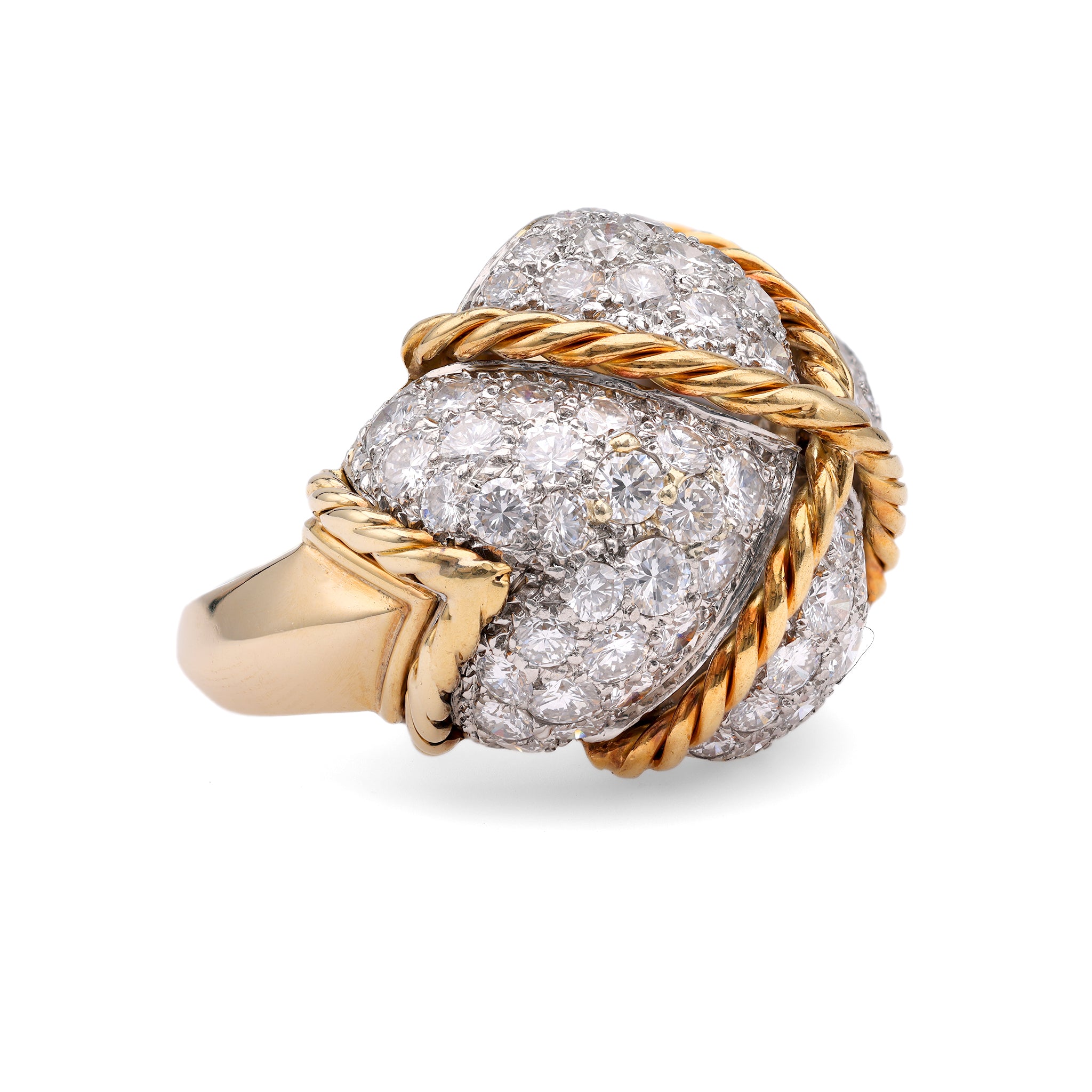 Mid-Century Diamond 18k Gold Bombe Ring