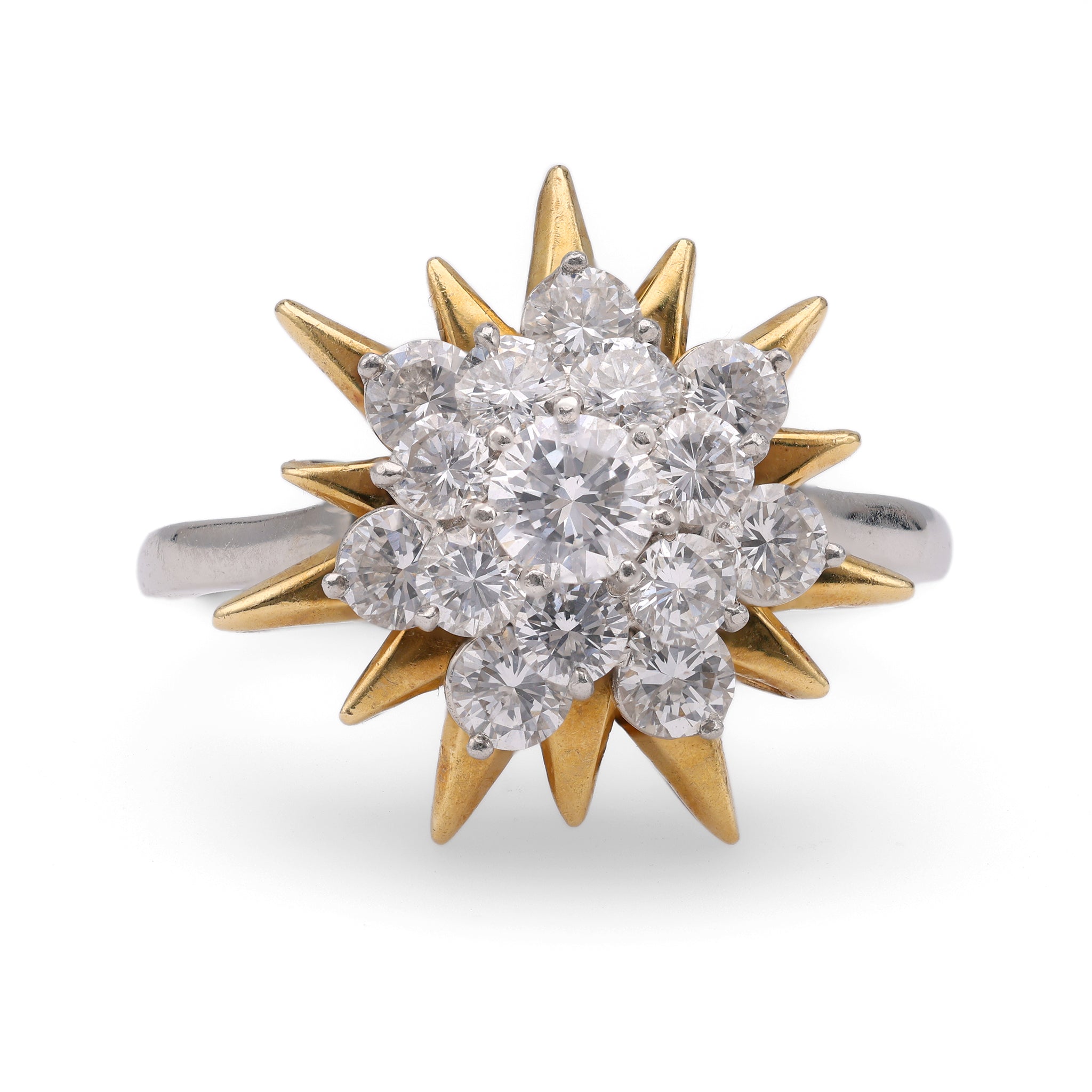 Mid-Century Oscar Heyman and Bros. Diamond Platinum 18k Yellow Gold Starburst Ring