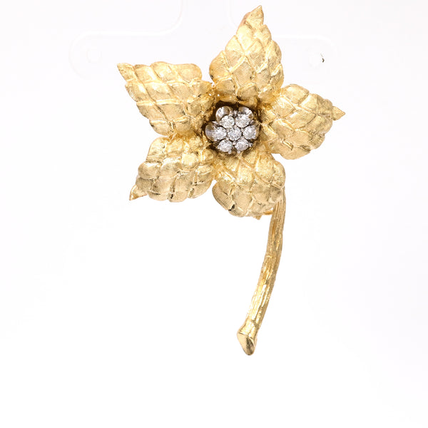 Vintage Diamond 14k Gold Flower Brooch