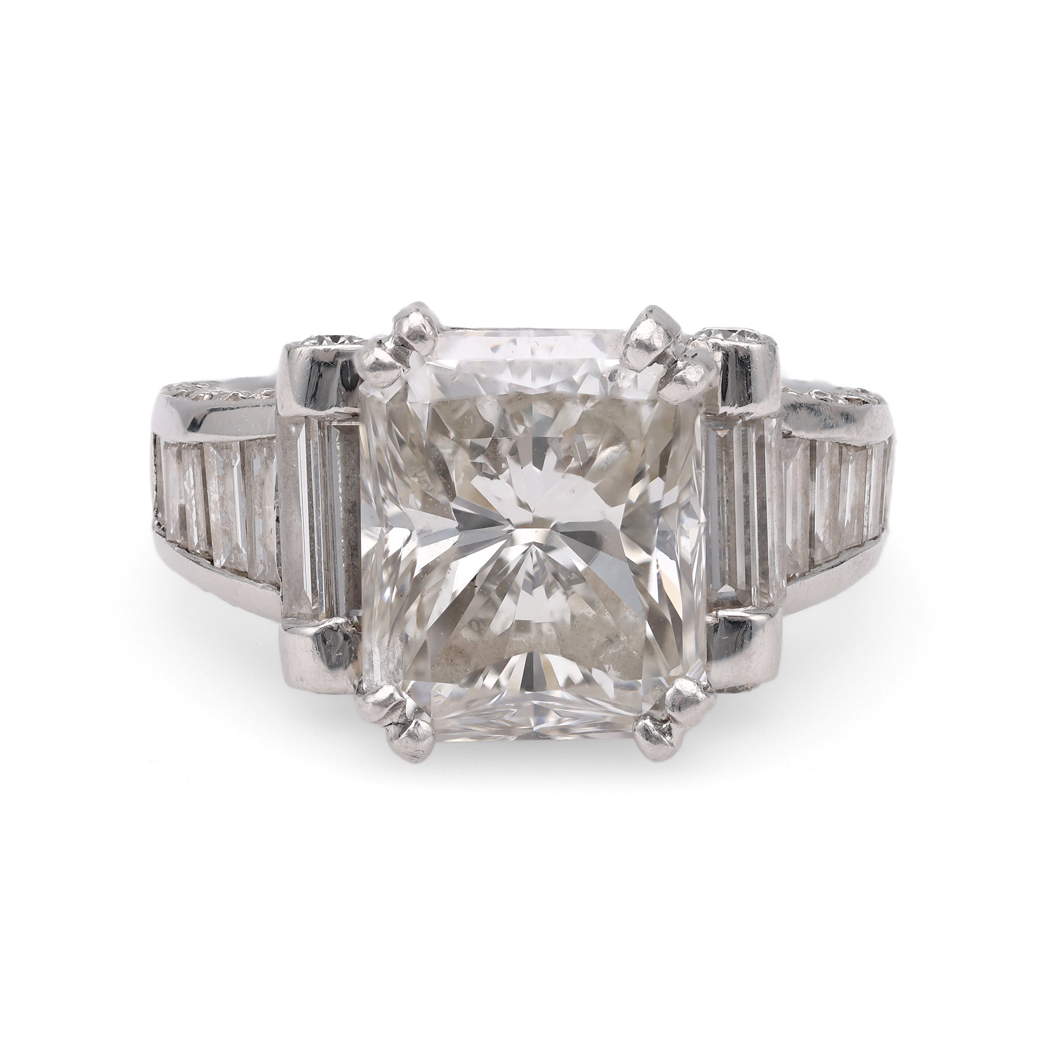 Vintage EGL 5.13 Carat Radiant Cut Diamond Platinum Ring