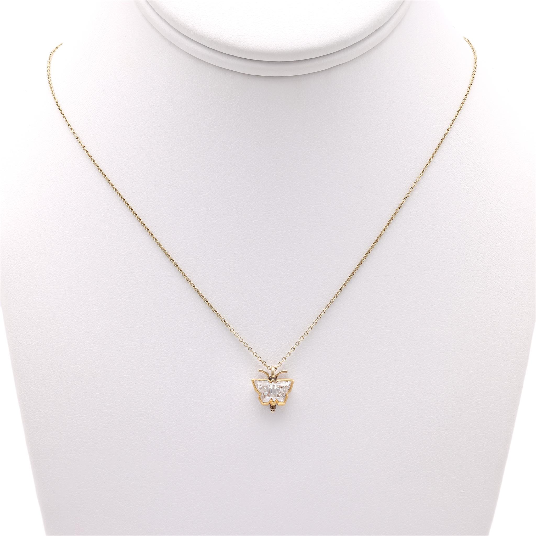 Modern 1 Carat Butterfly Cut Diamond Gold Necklace  Jack Weir & Sons   