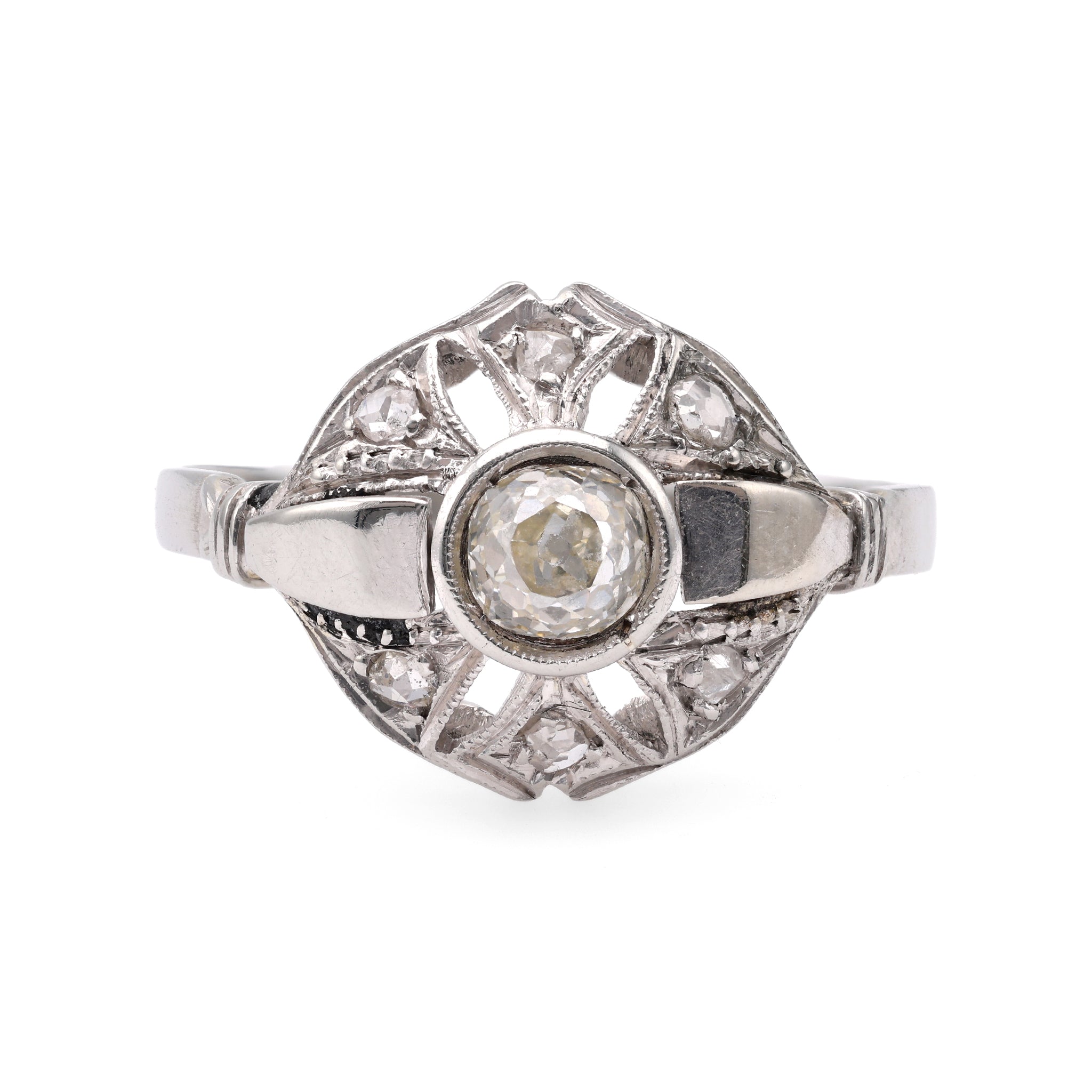 Art Deco 0.50 Carat Old Mine Cut Diamond 18k White Gold Ring Rings Jack Weir & Sons   