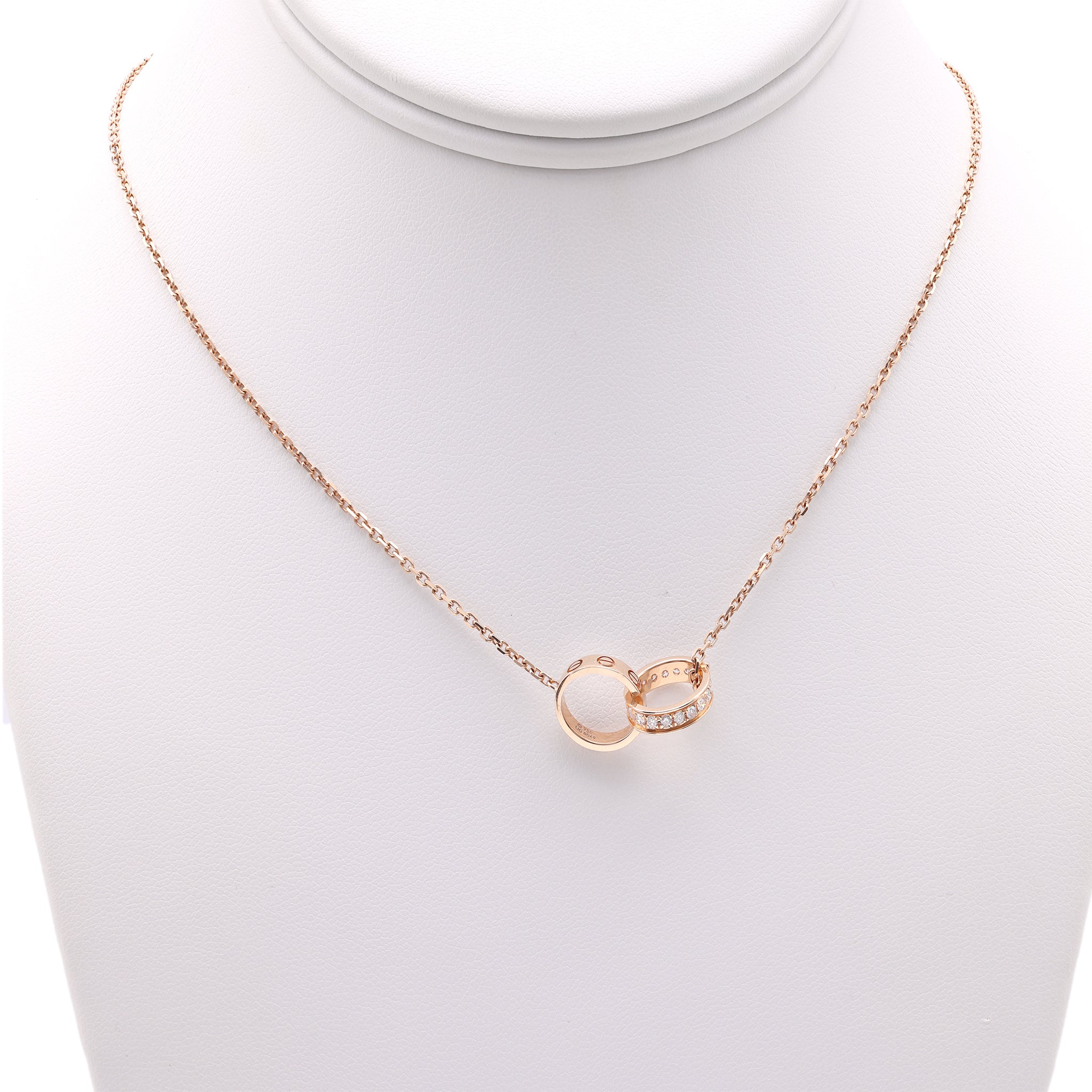 Cartier Diamond 18k Rose Gold Interlocking Love Necklace Necklaces Jack Weir & Sons   