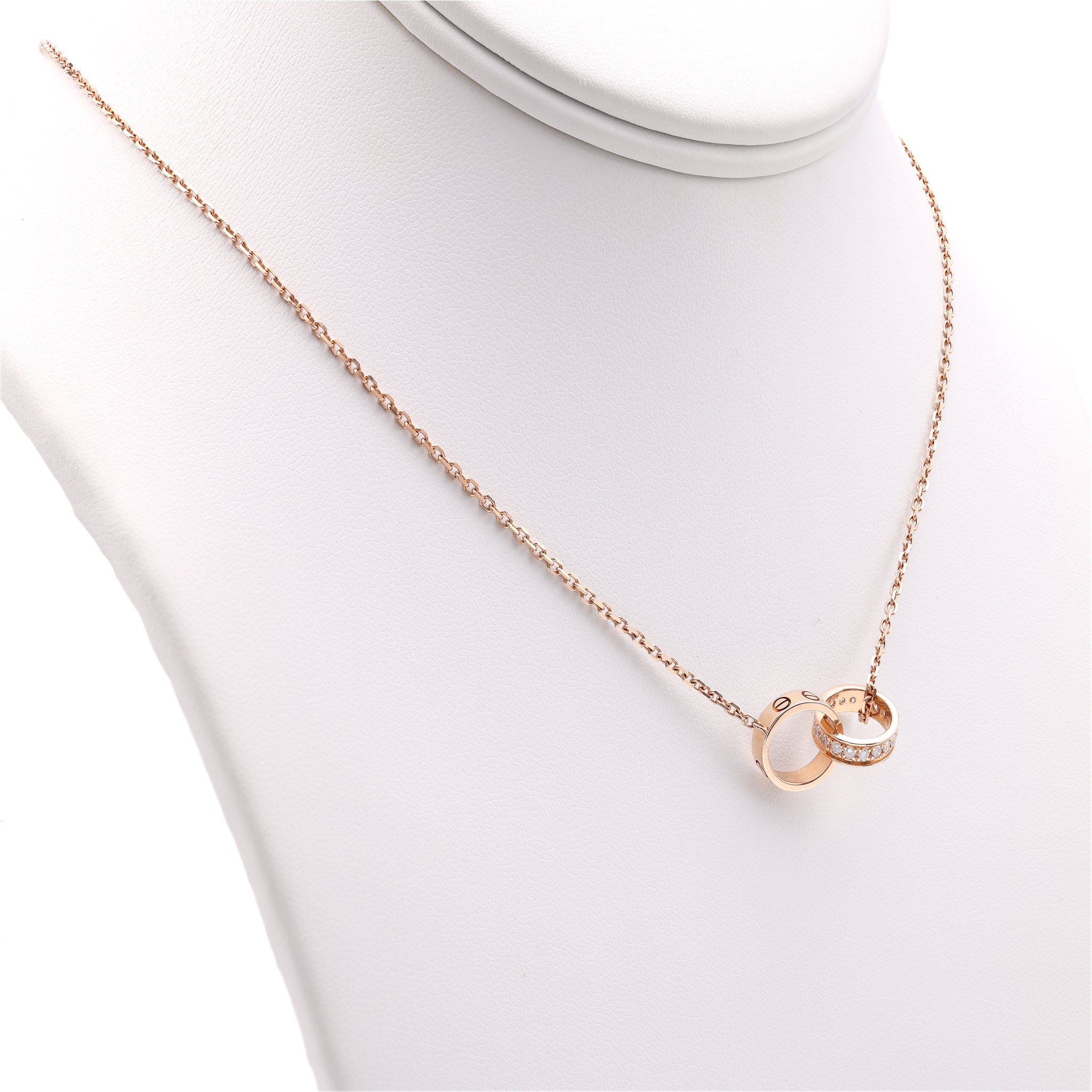 Cartier Diamond 18k Rose Gold Interlocking Love Necklace