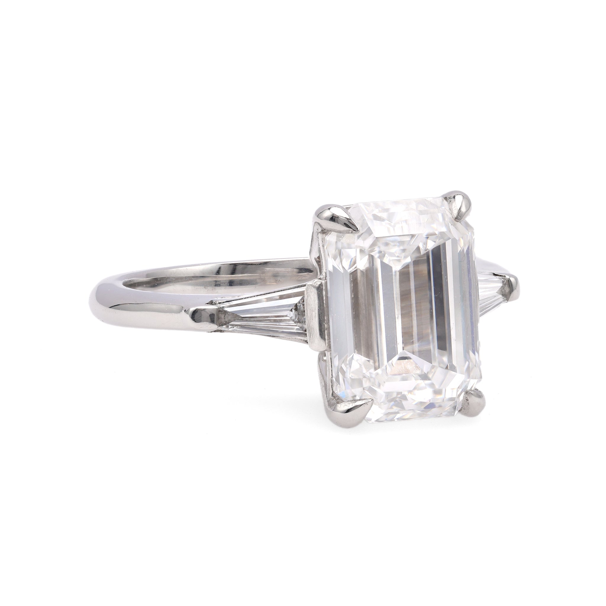 GIA 3.29 Carat Emerald Cut Diamond Platinum Ring