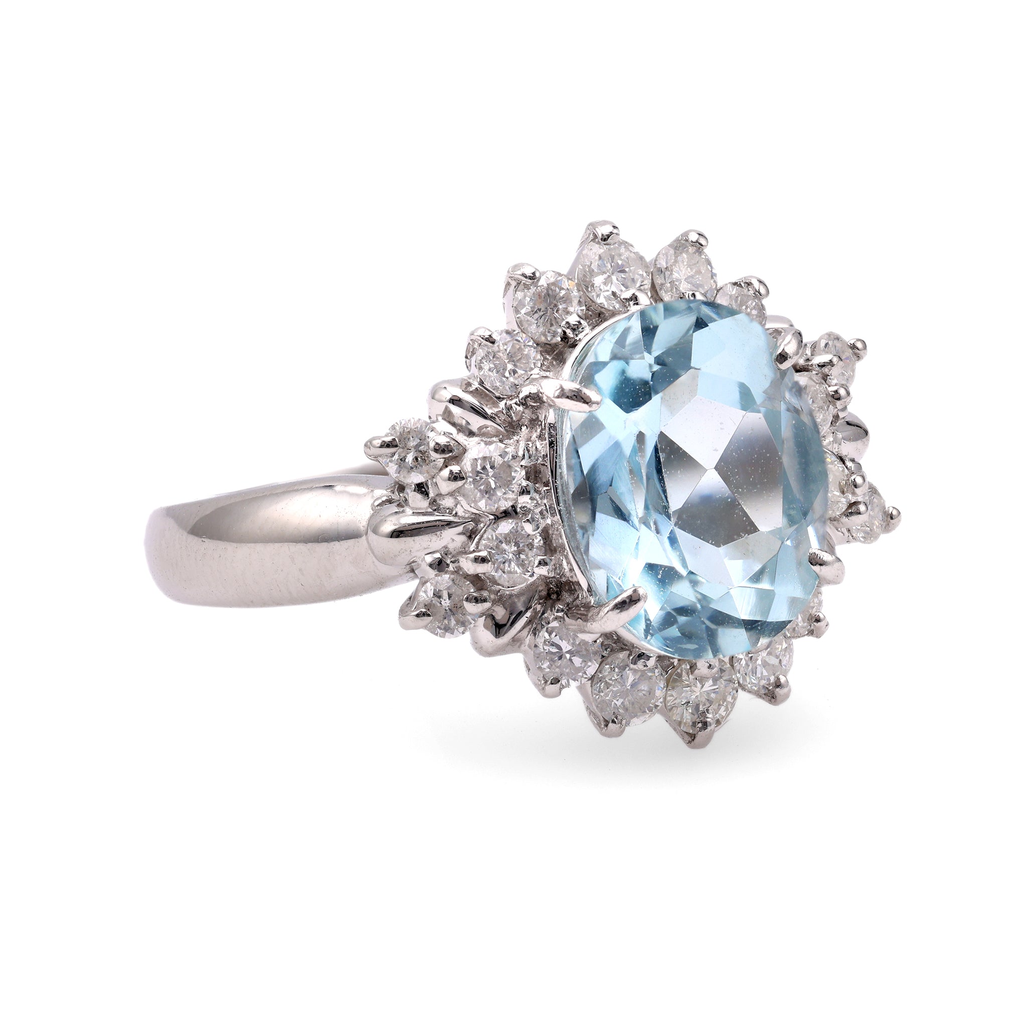 Vintage Aquamarine Diamond Cluster Platinum Ring Rings Jack Weir & Sons   