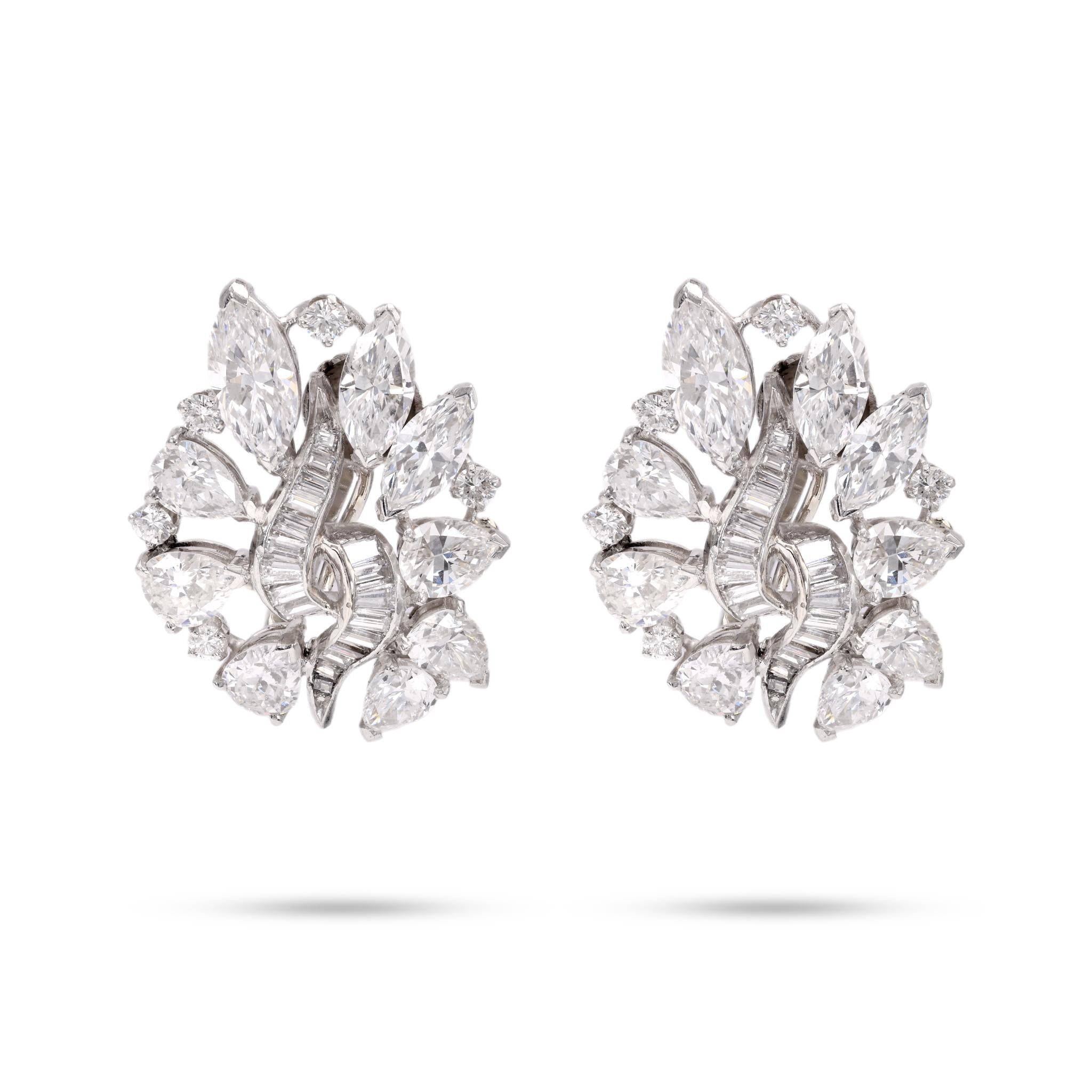 One Pair of Mid-Century Diamond White Gold Clip On Earrings