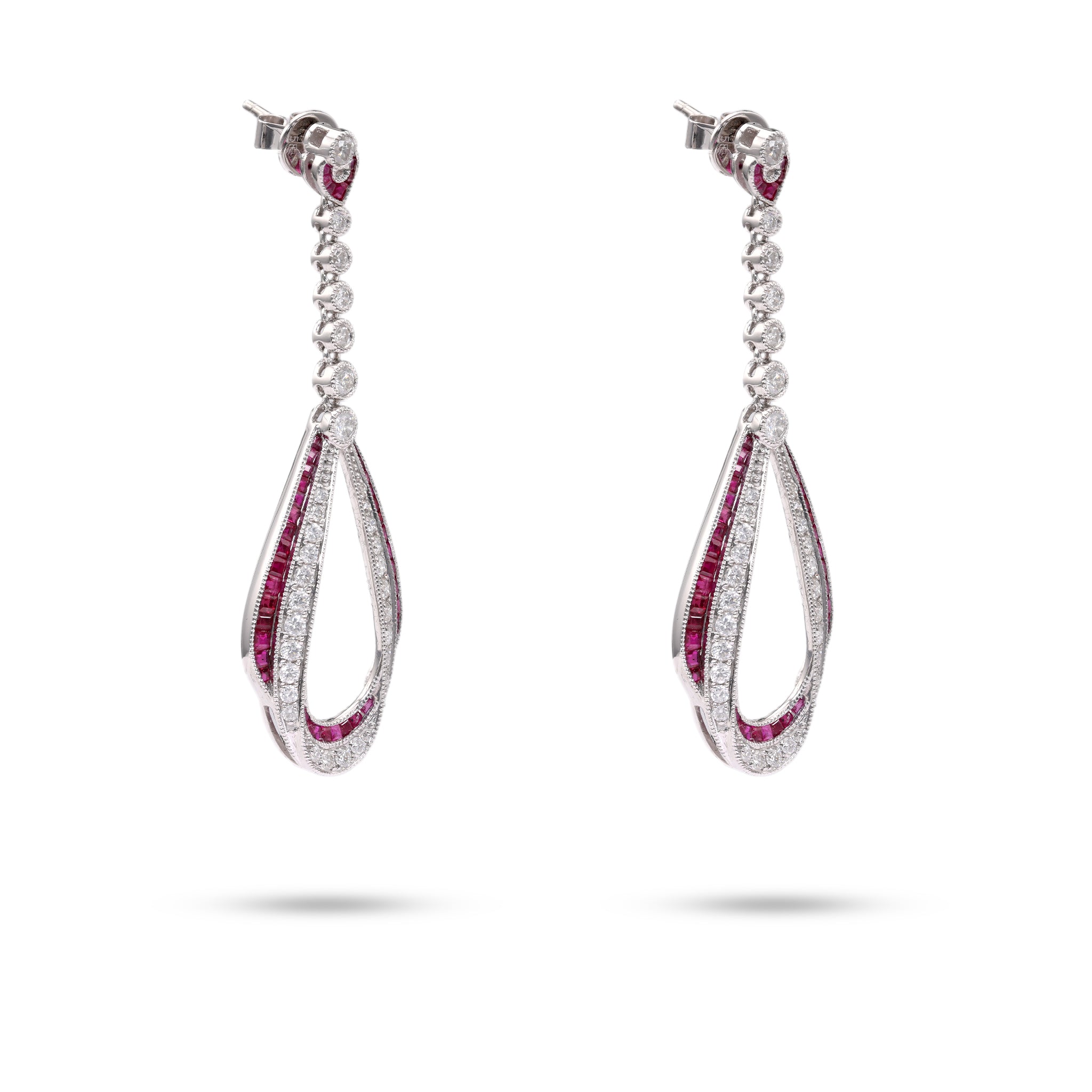 Diamond Ruby 14k White Gold Dangle Earrings Earrings Jack Weir & Sons   