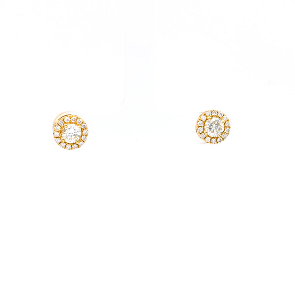 1.29 Carat Total Weight Diamond 18k Yellow Gold Halo Stud Earrings