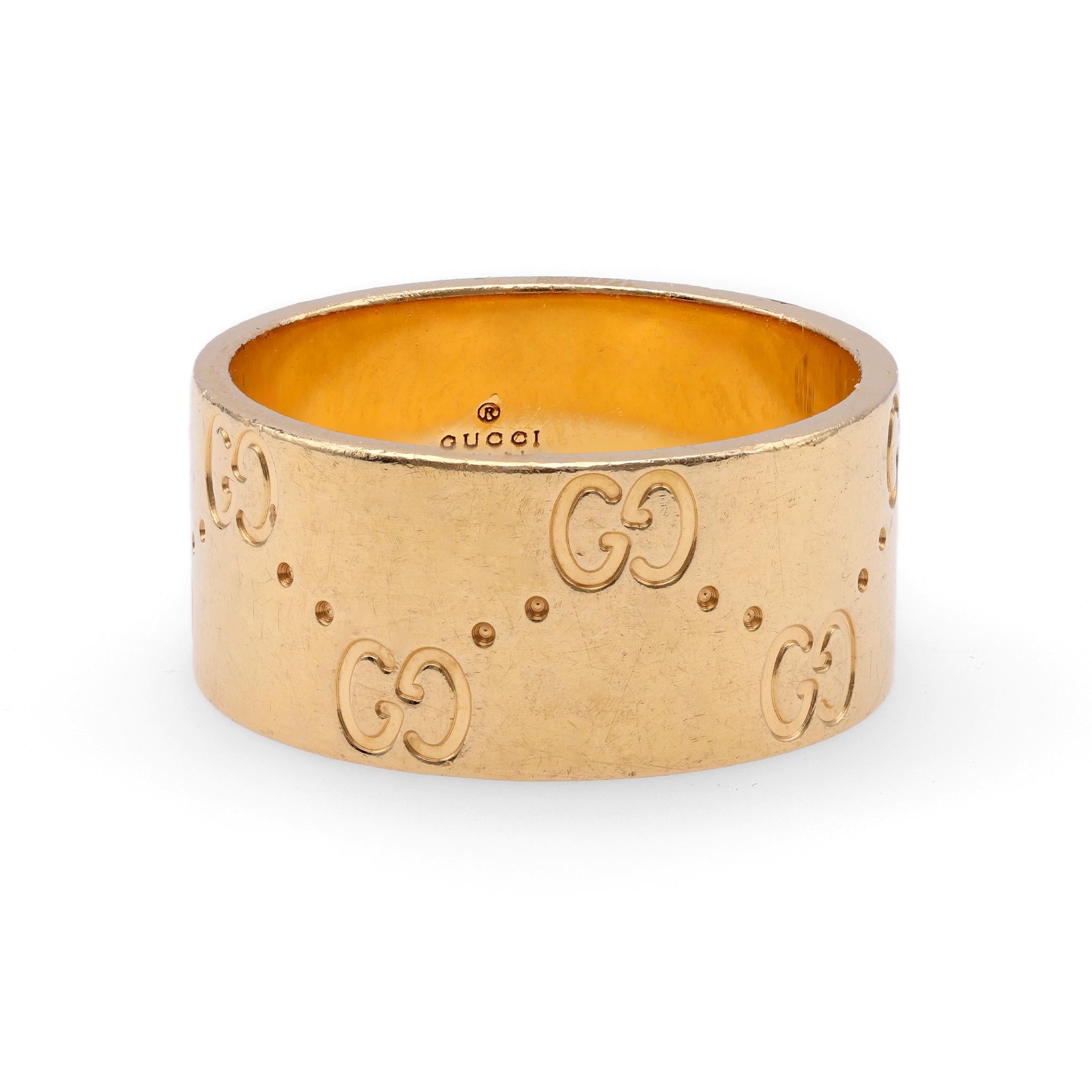 One Gucci Italian 18k Yellow Gold Icon Band Ring.