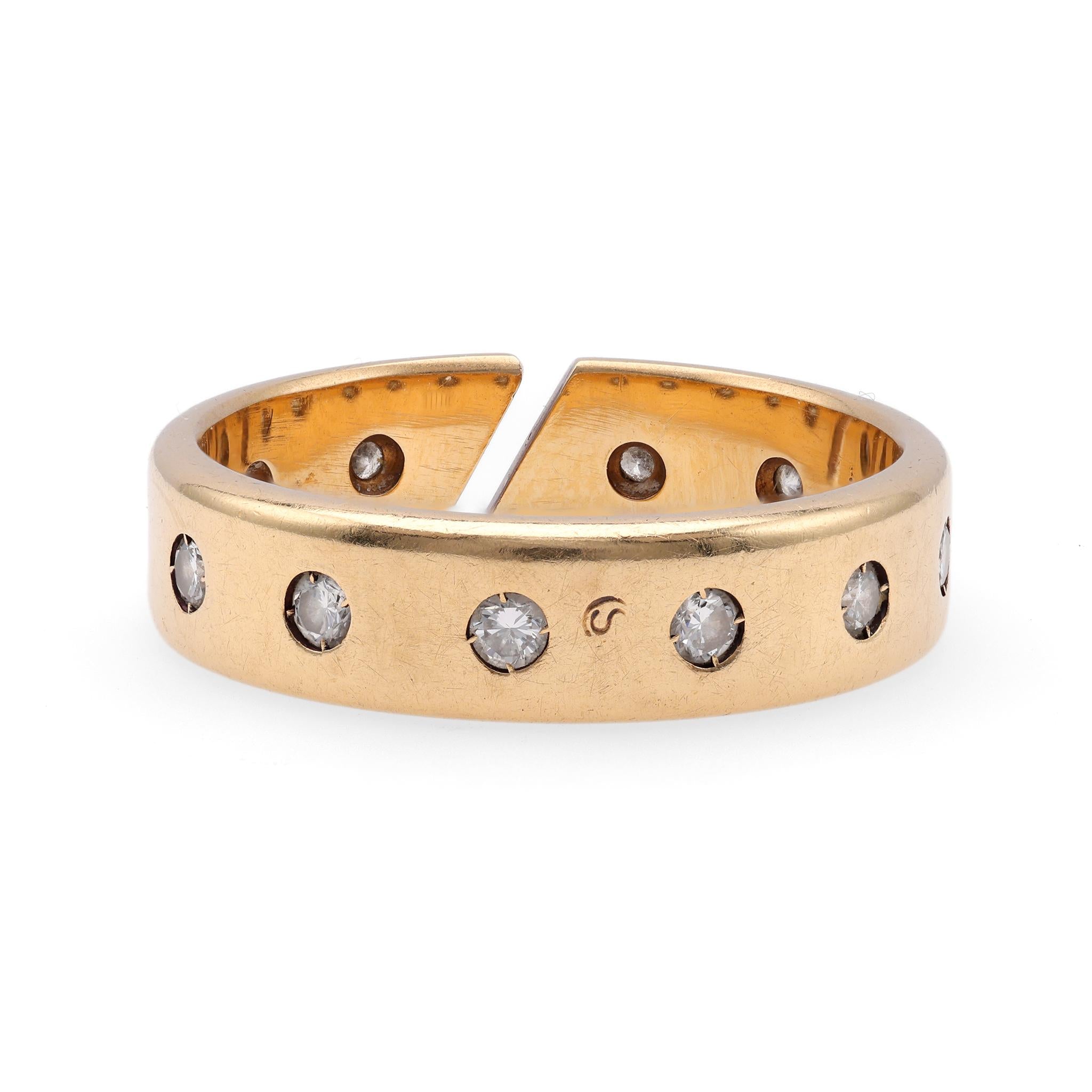 Vintage Hermes Diamond 18k Yellow Gold Band Ring