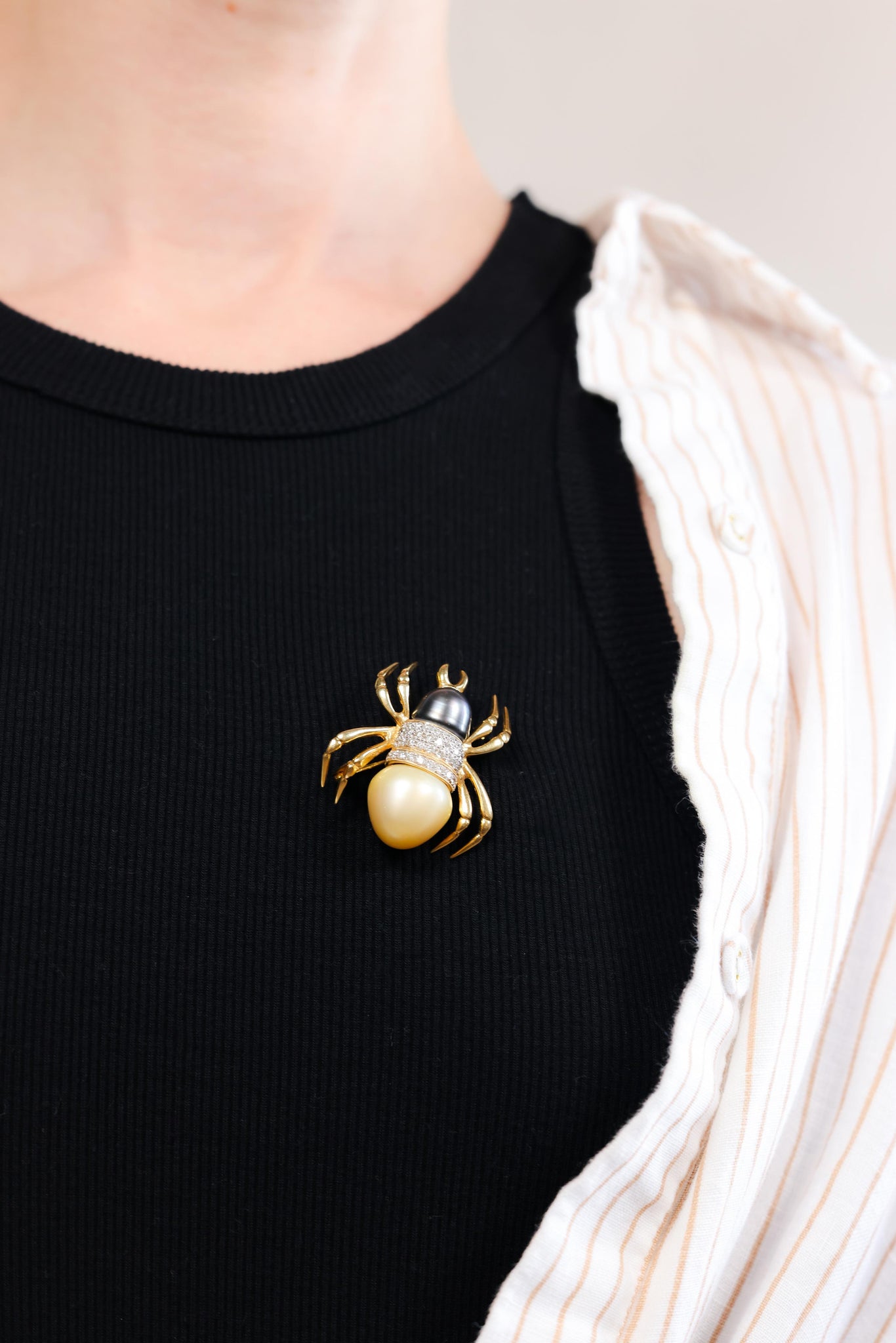 Vintage Pearl Diamond 18k Yellow Gold Spider Brooch  Jack Weir & Sons   