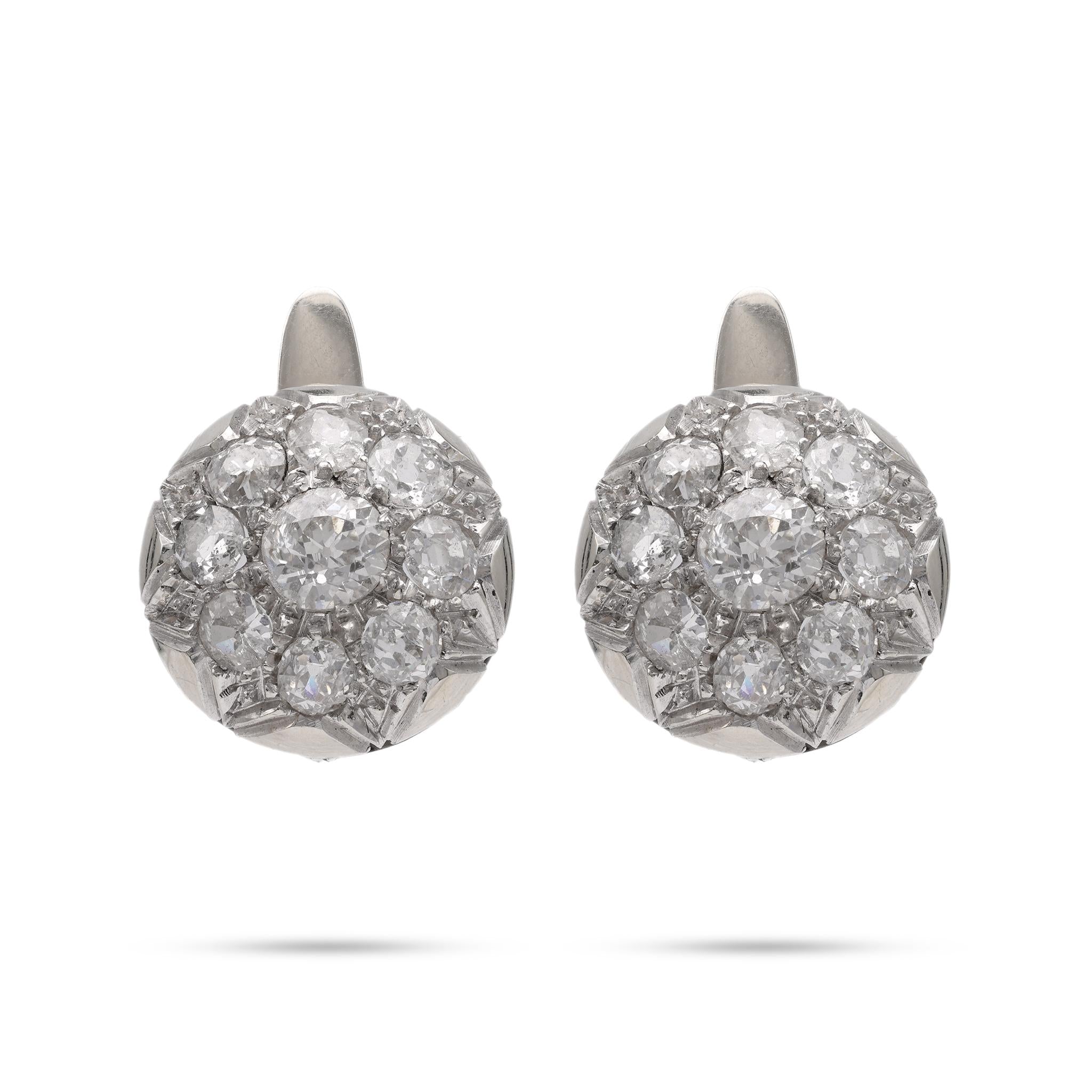 Victorian Diamond White Gold Cluster Earrings  Jack Weir & Sons   