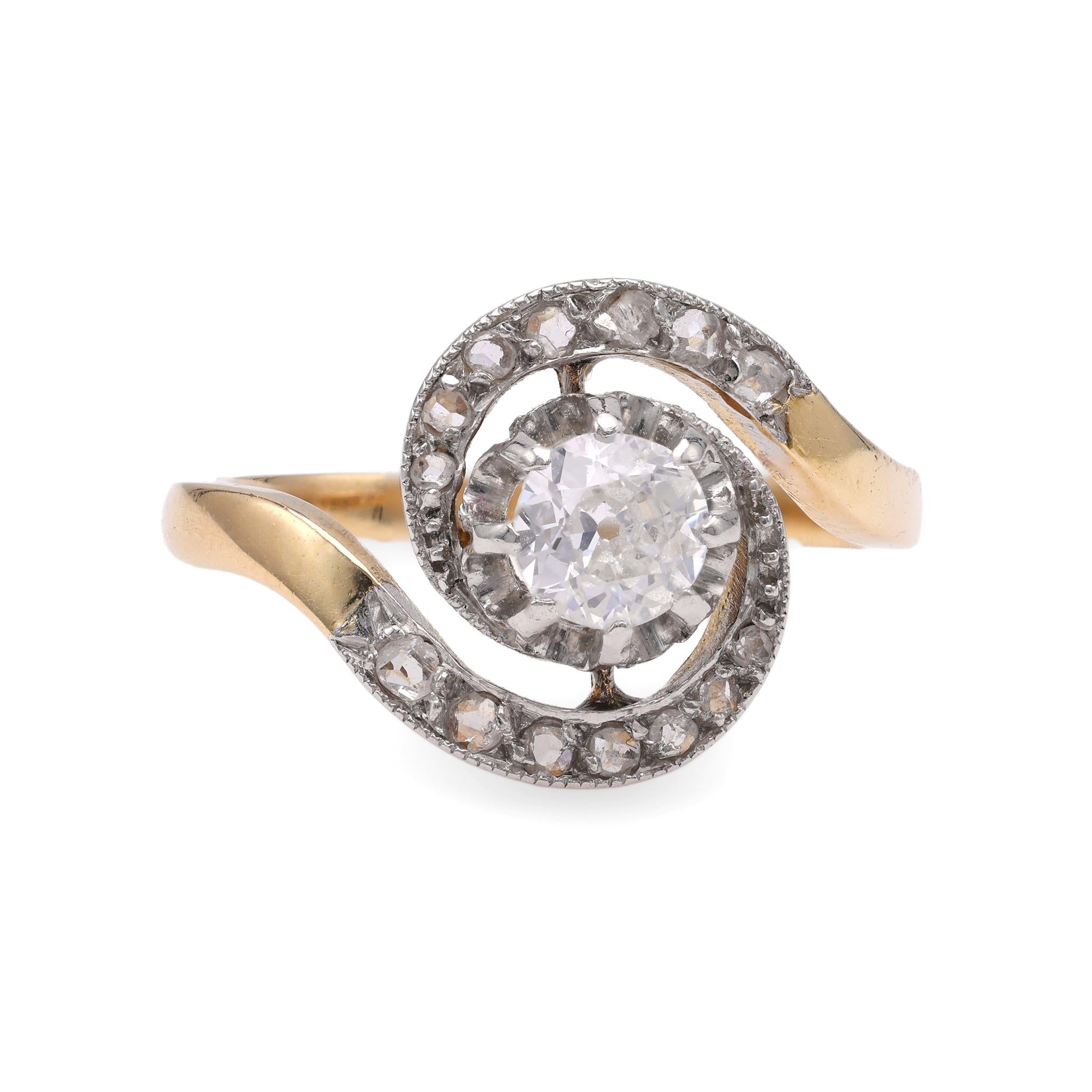 French Art Deco Diamond Yellow Gold Ring  Jack Weir & Sons   