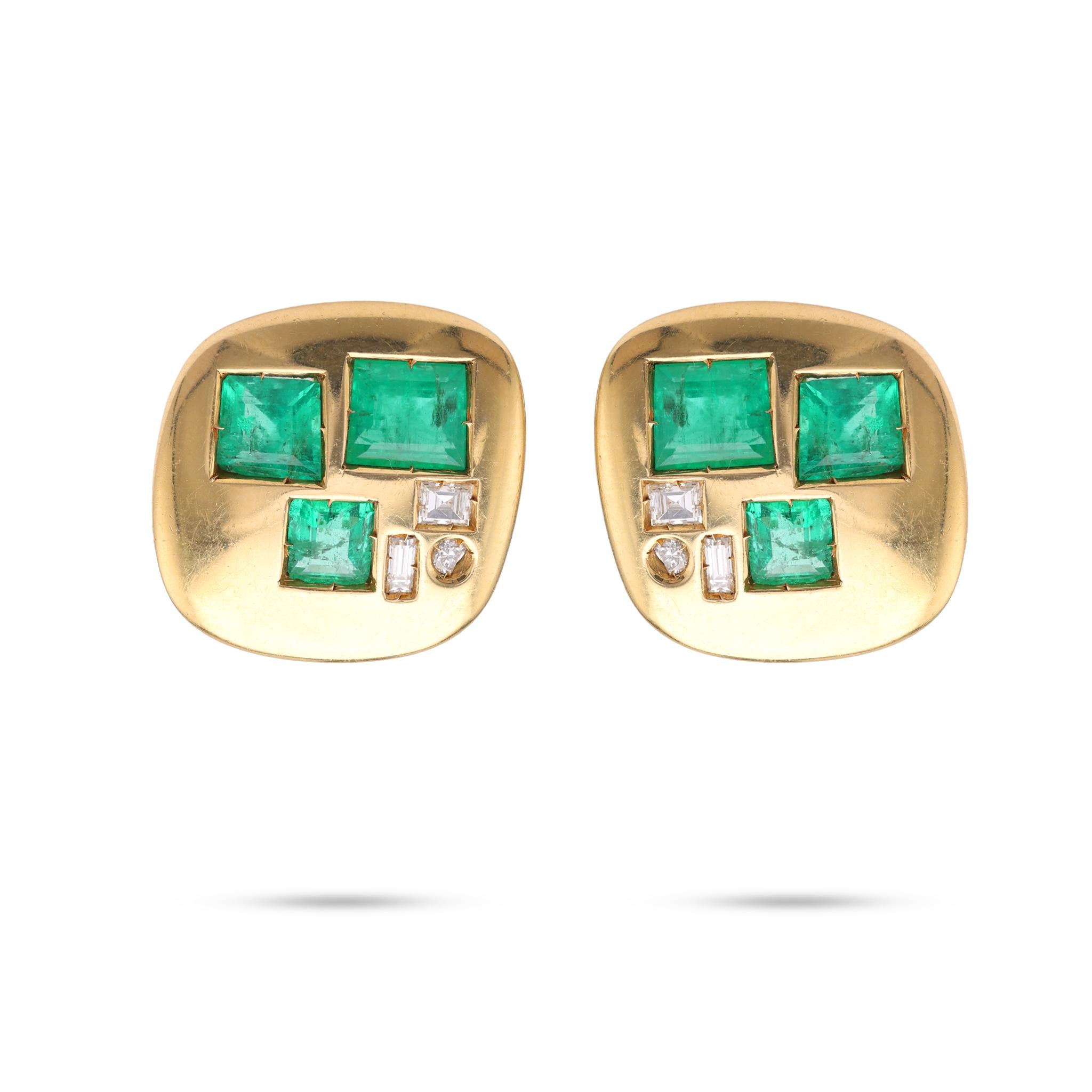 Emerald Diamond Yellow Gold Earrings  Jack Weir & Sons   
