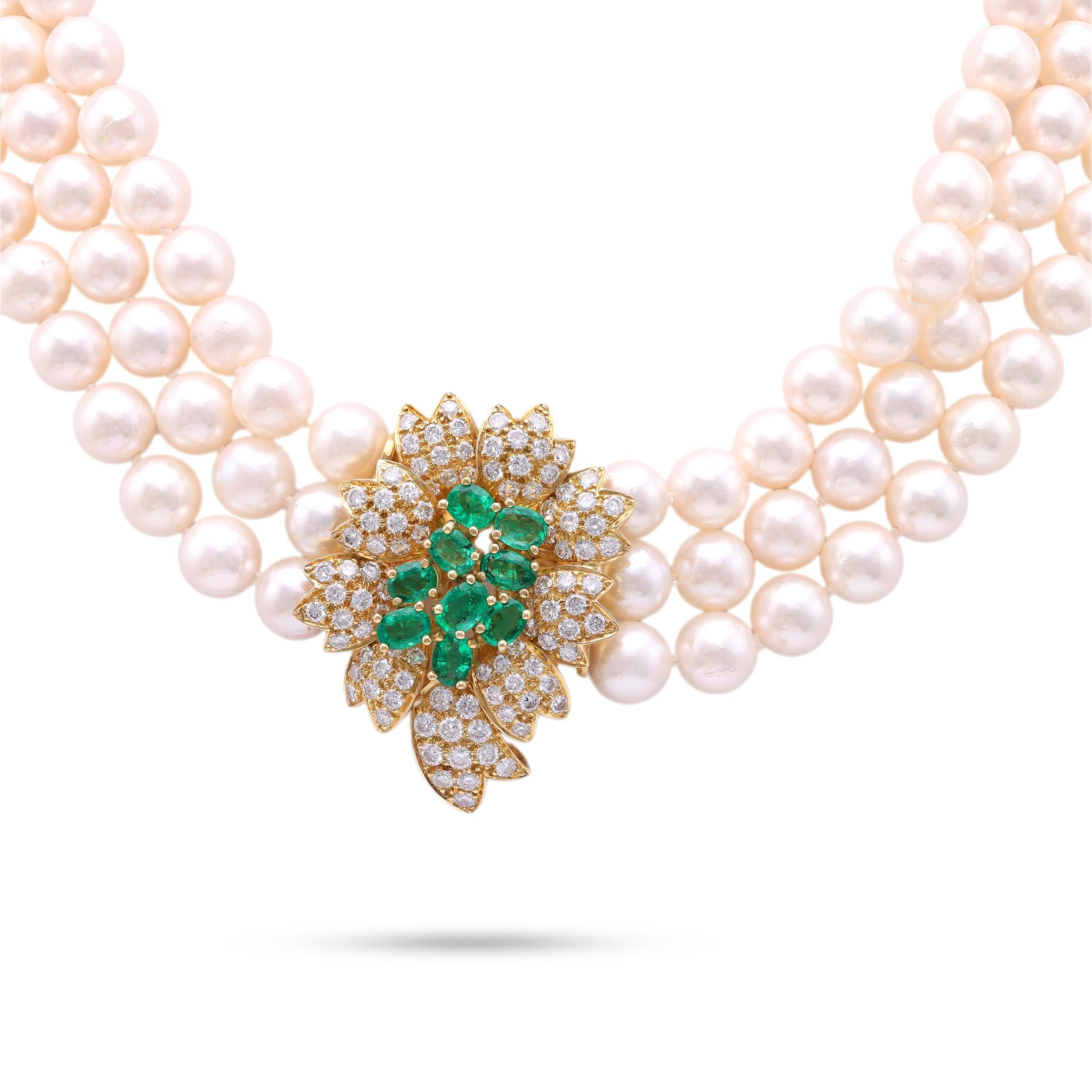 Vintage Emerald Diamond Pearl Gold Necklace