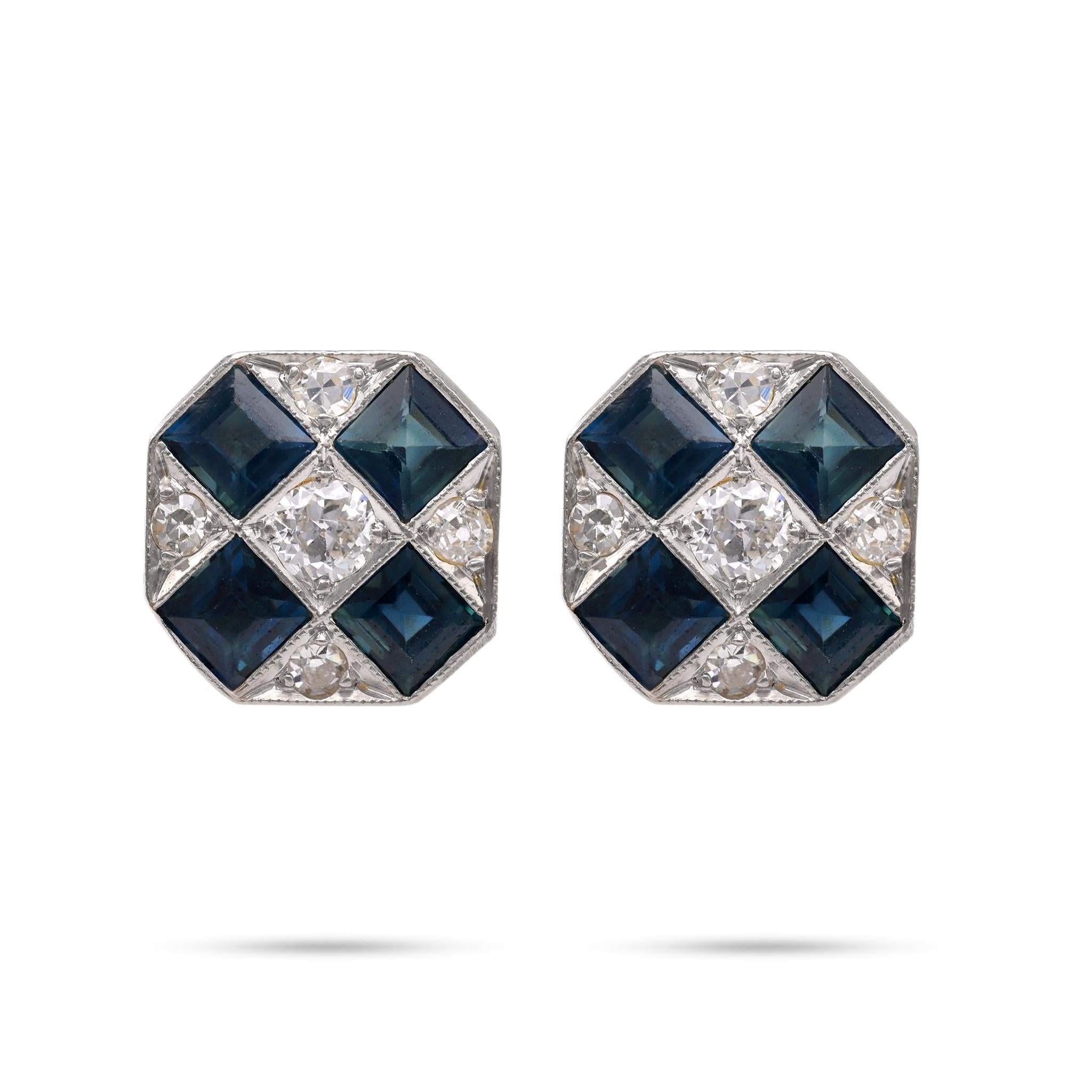 Art Deco Sapphire Diamond Gold Stud Earrings  Jack Weir & Sons   