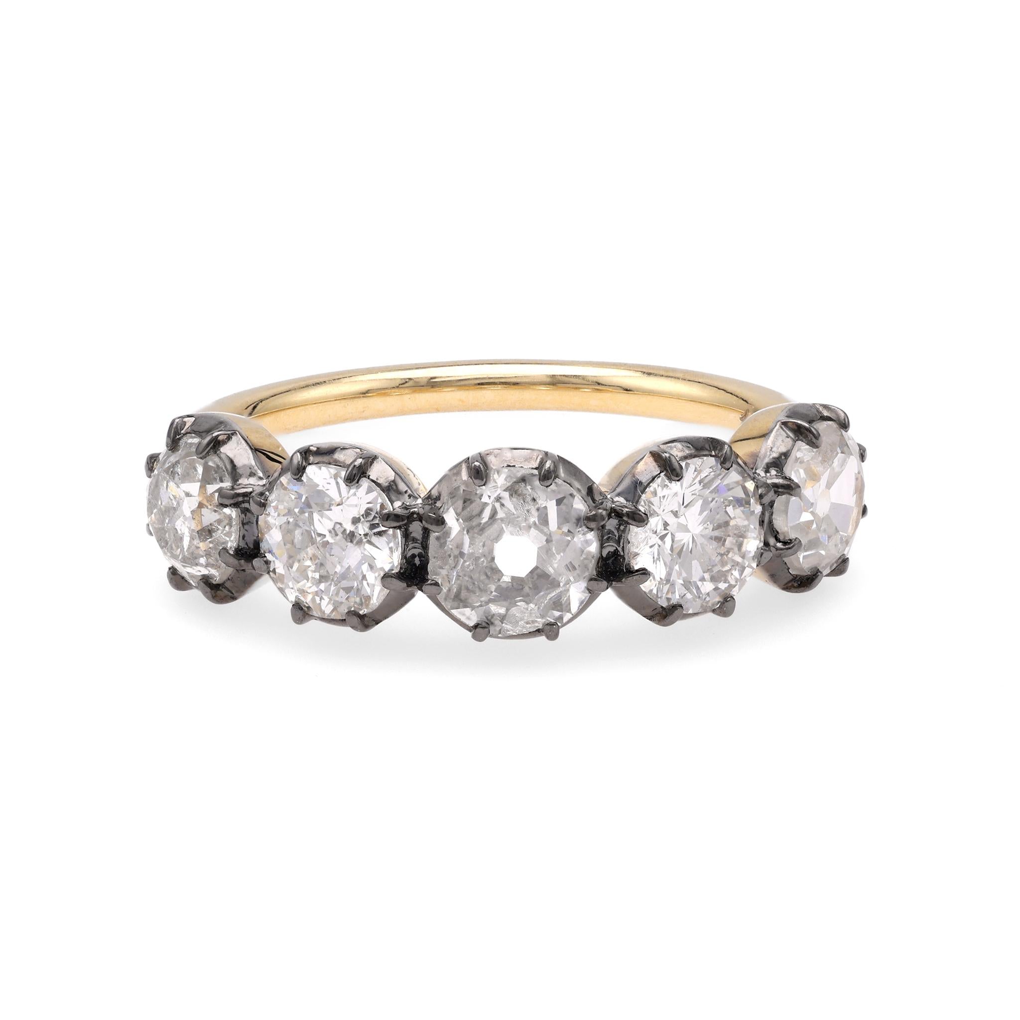 Victorian Style 5 Stone Diamond 18k Gold & Platinum Ring  Jack Weir & Sons   